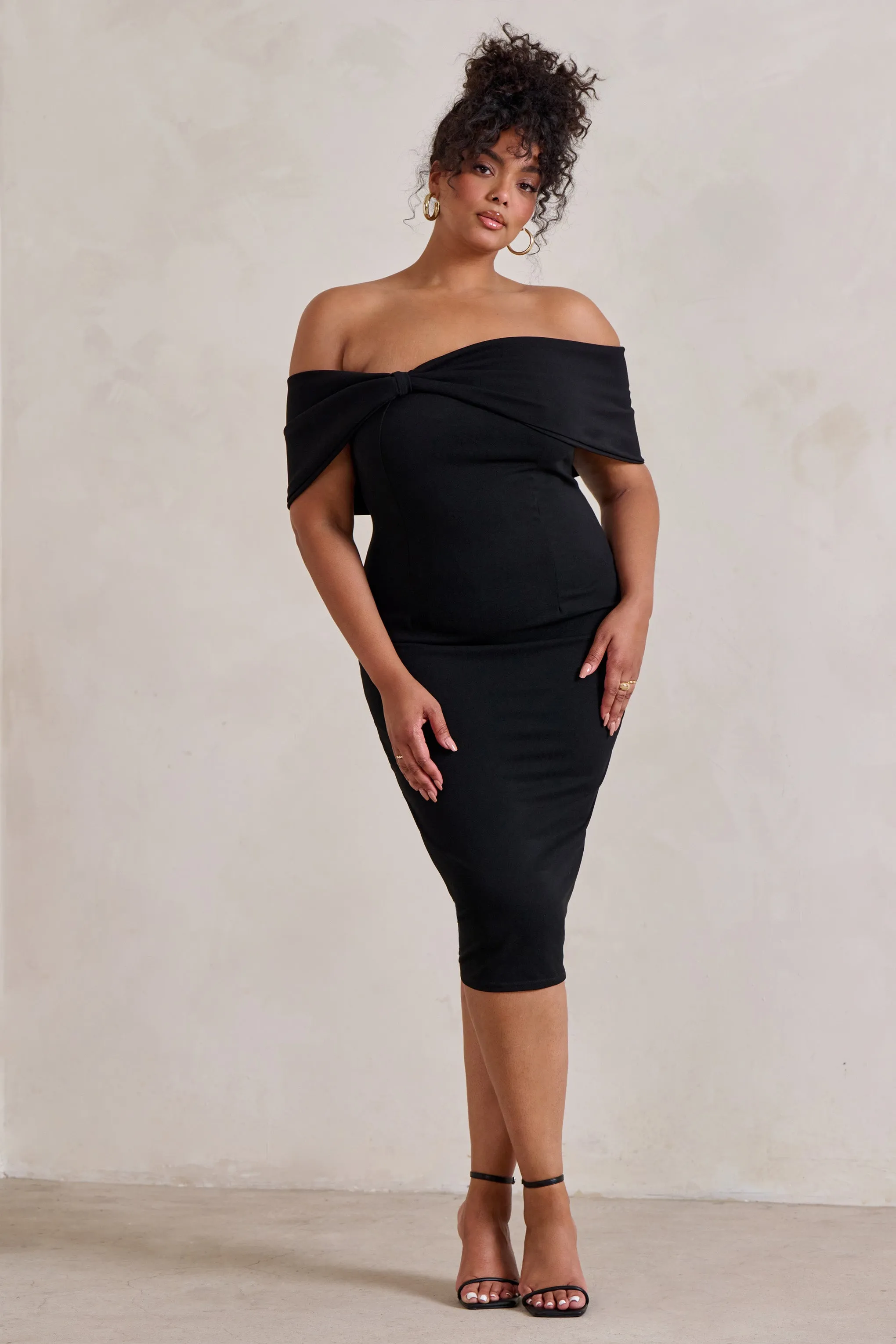 Alyssa | Black Bardot Bow Detail Midi Dress sold by Club L London product image thumbnail 2