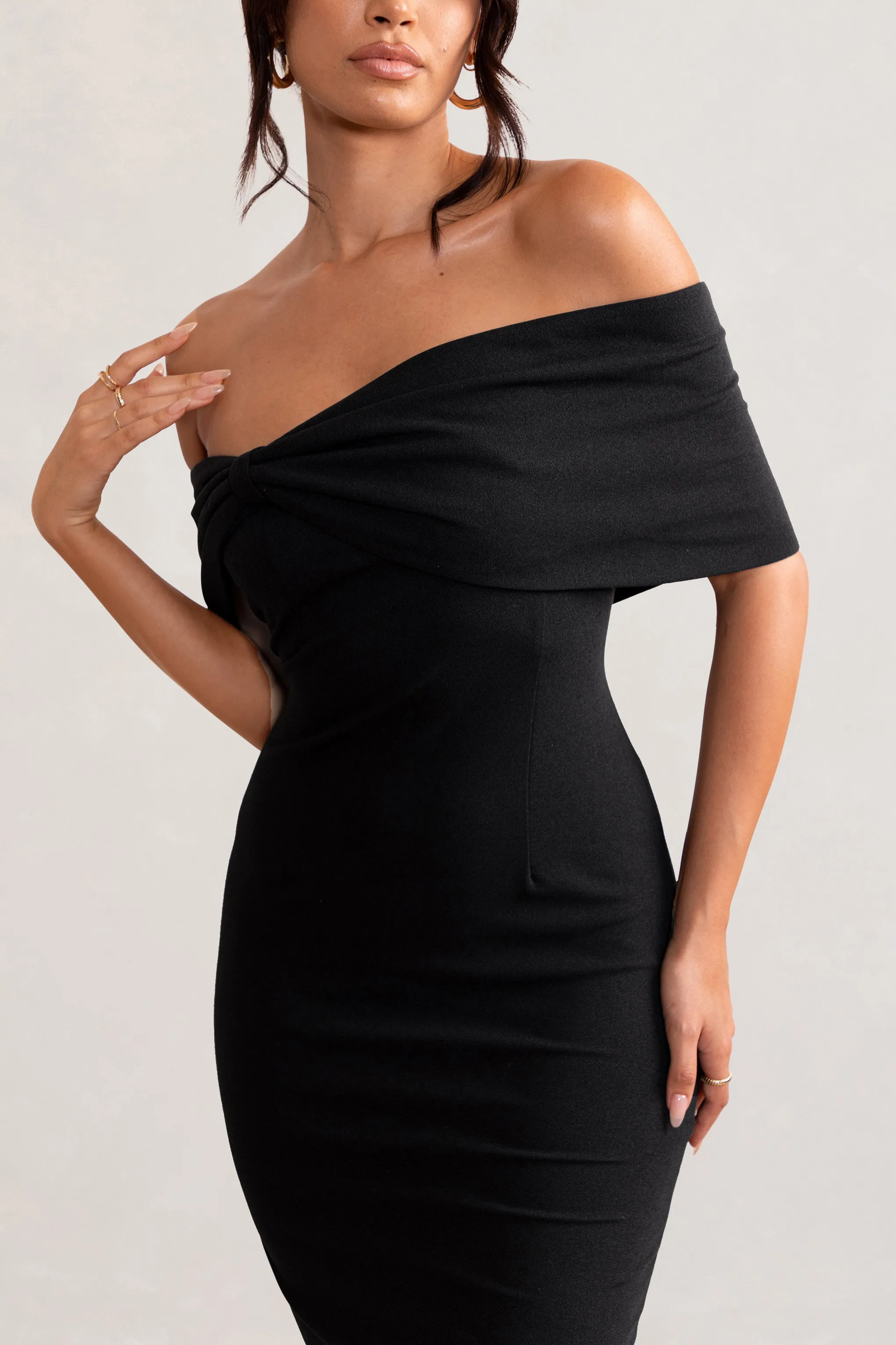 Alyssa | Black Bardot Bow Detail Midi Dress sold by Club L London product image thumbnail 4
