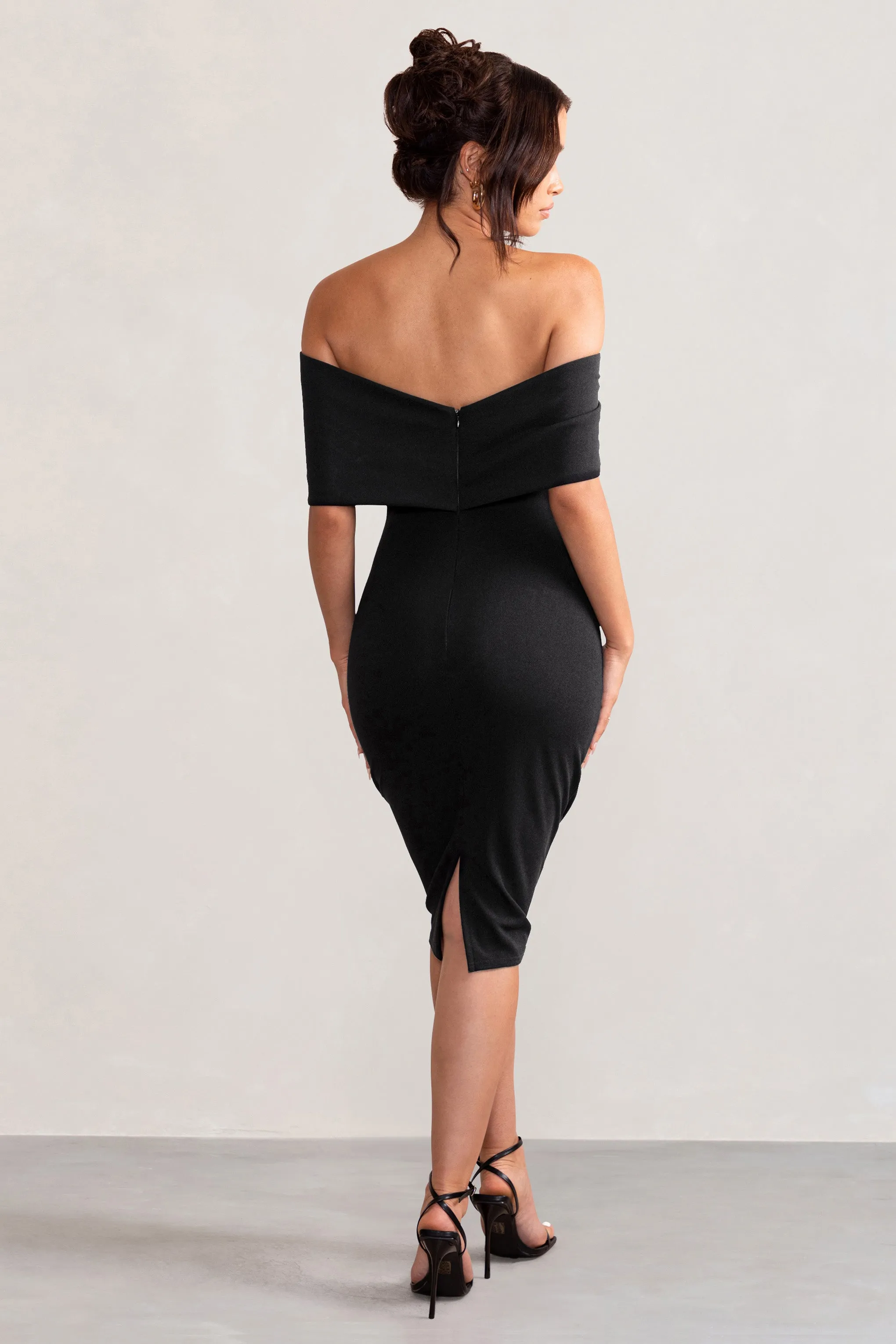 Alyssa | Black Bardot Bow Detail Midi Dress sold by Club L London product image thumbnail 3