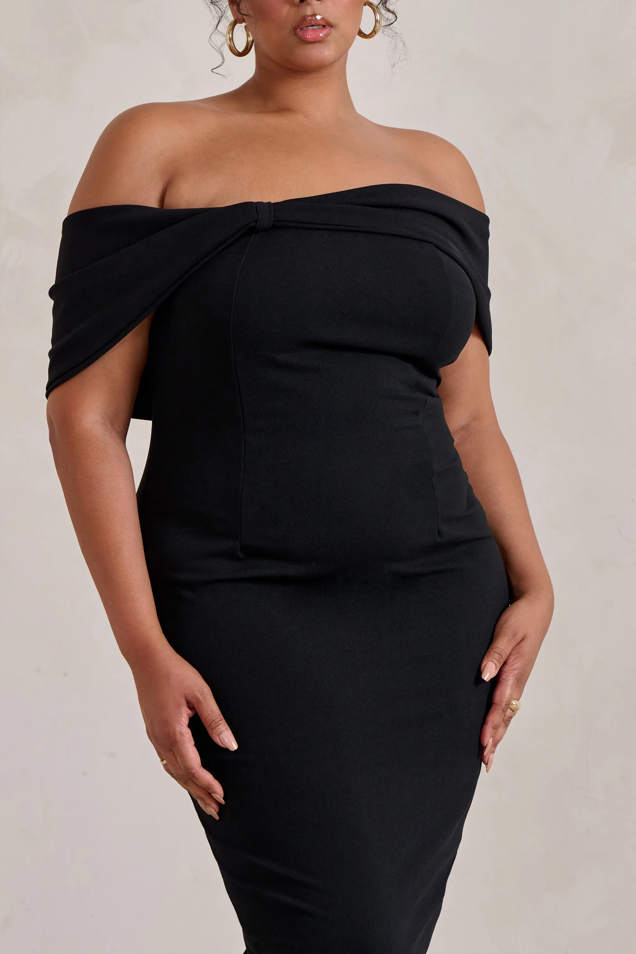 Alyssa | Black Bardot Bow Detail Midi Dress sold by Club L London product image thumbnail 5