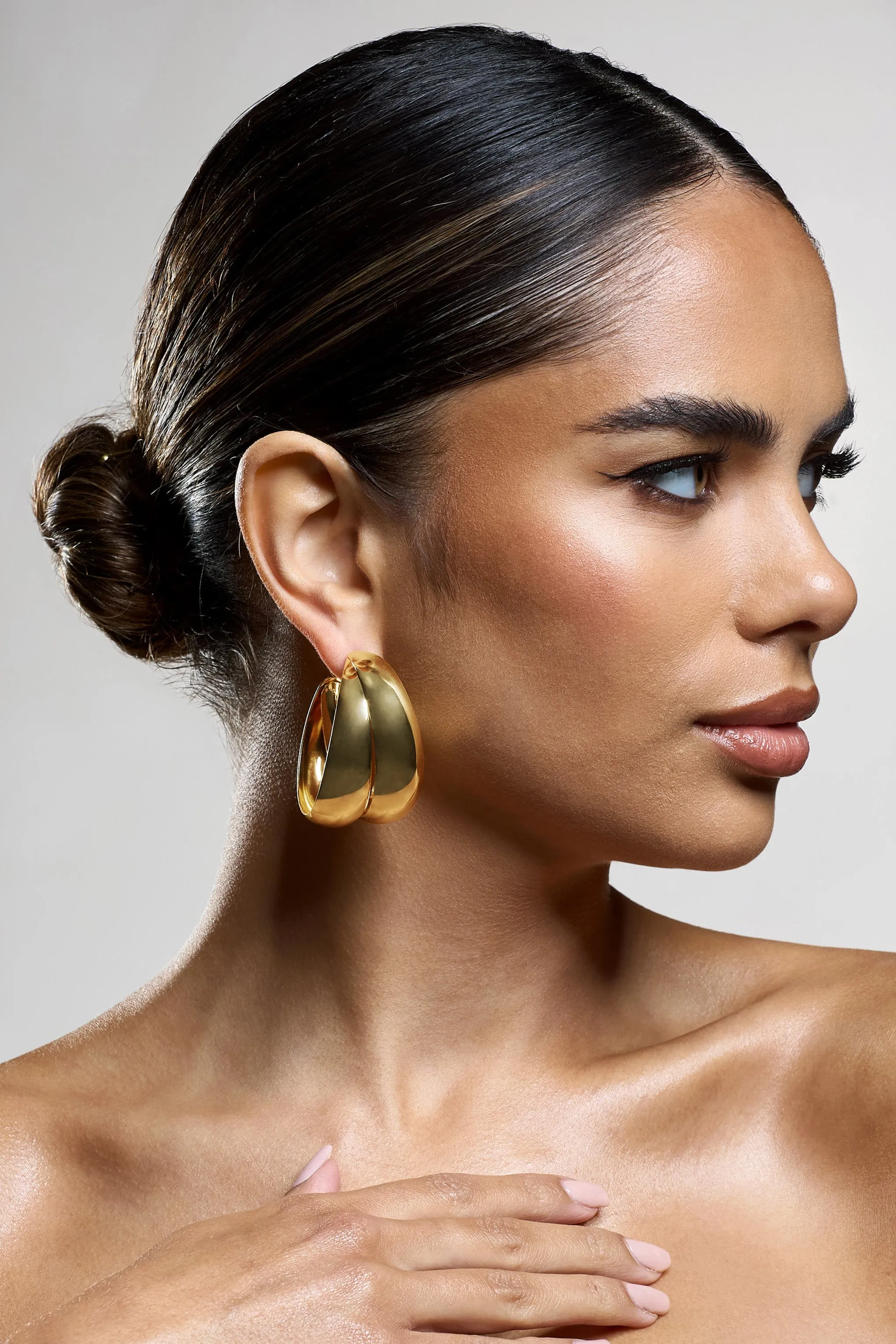 Manuka | Gold Chunky Layered Hoop Earrings sold by Club L London product image thumbnail 3
