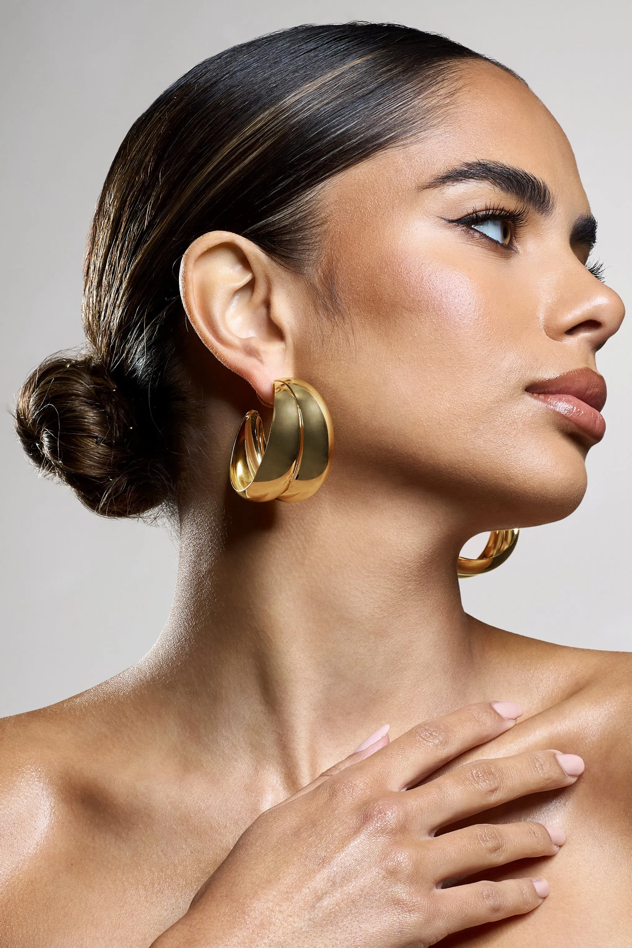 Manuka | Gold Chunky Layered Hoop Earrings sold by Club L London product image thumbnail 2