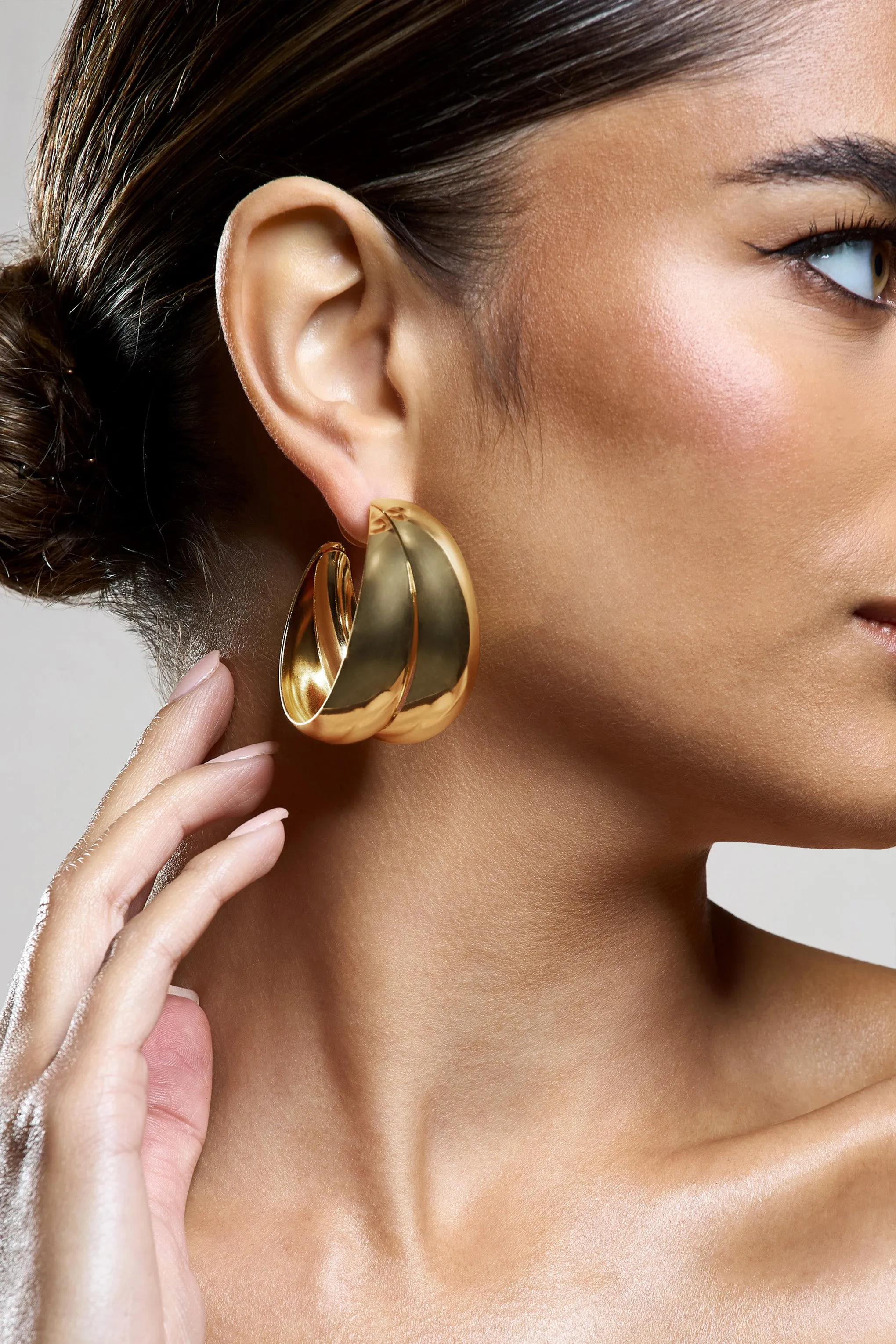 Manuka | Gold Chunky Layered Hoop Earrings sold by Club L London product image thumbnail 5