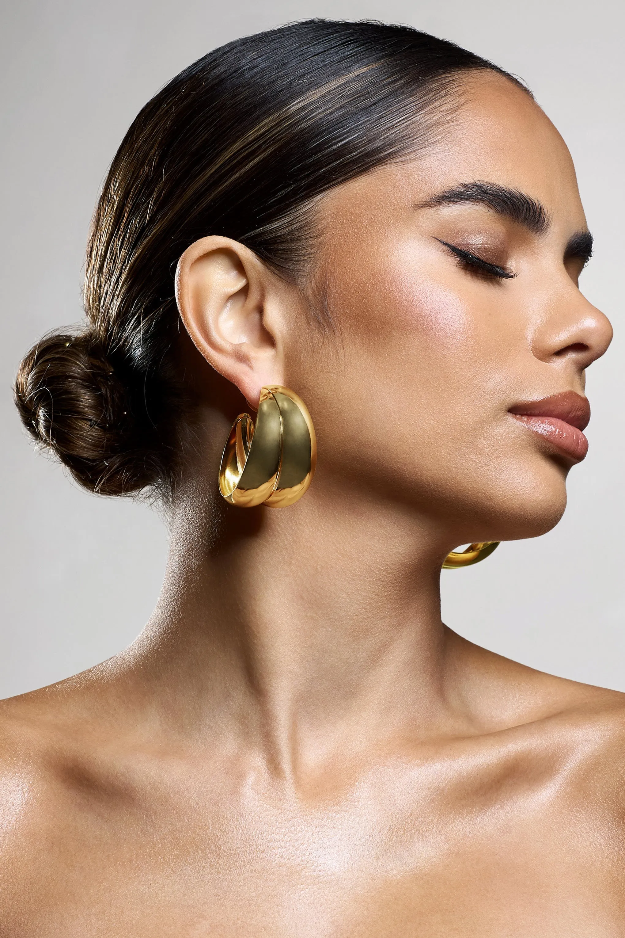 Manuka | Gold Chunky Layered Hoop Earrings sold by Club L London product image thumbnail 4