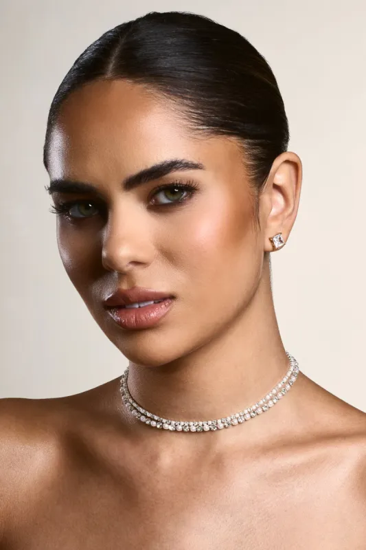 Opalia | Silver Diamante Pearl Layered Necklance sold by Club L London