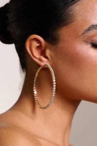 Julia | Gold Diamante Hoop Earrings sold by Club L London