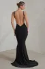 Endless Love | Black Backless Knot Detail Fishtail Maxi Dress sold by Club L London