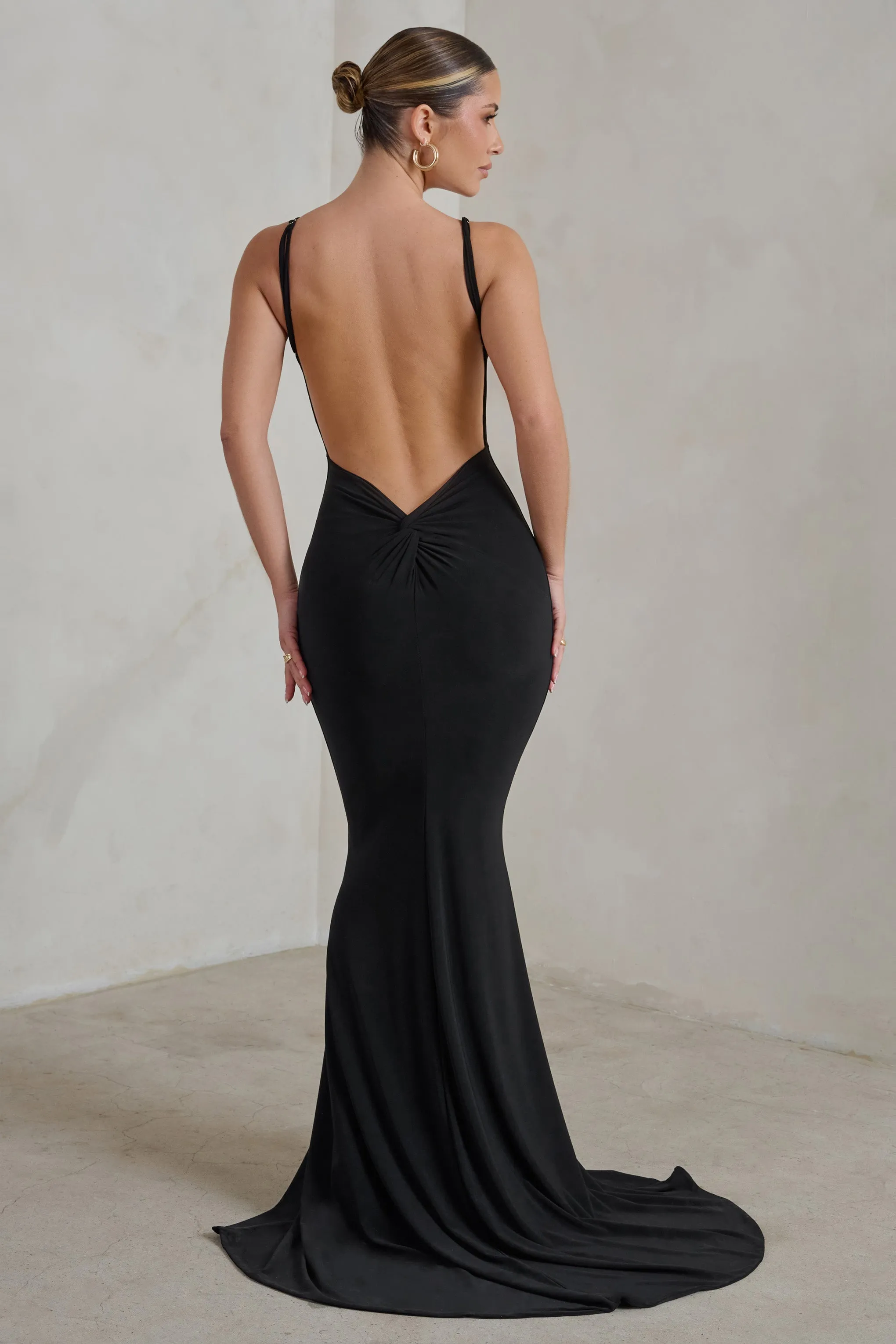 Endless Love | Black Backless Knot Detail Fishtail Maxi Dress sold by Club L London product image thumbnail 2