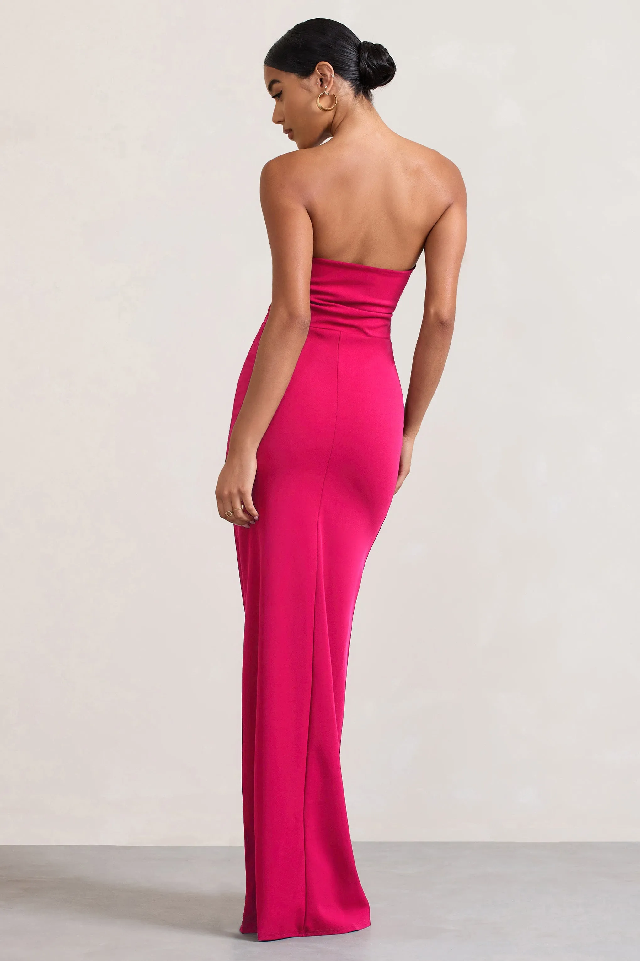 Belle of The Ball | Hot Pink Bandeau Maxi Dress With Split Hem sold by Club L London product image thumbnail 2