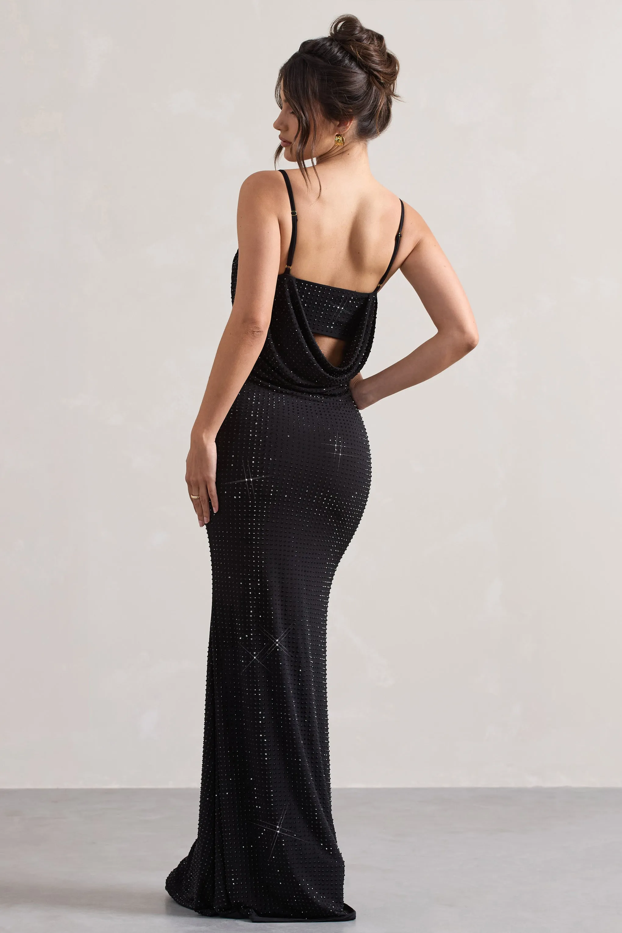 Costella | Black Embellished Strappy Cowl-Neck Maxi Dress sold by Club L London product image thumbnail 2