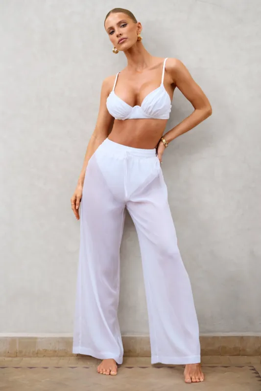 Fresh Heir | White High-Waisted Wide-Leg Chiffon Trousers With Belt sold by Club L London