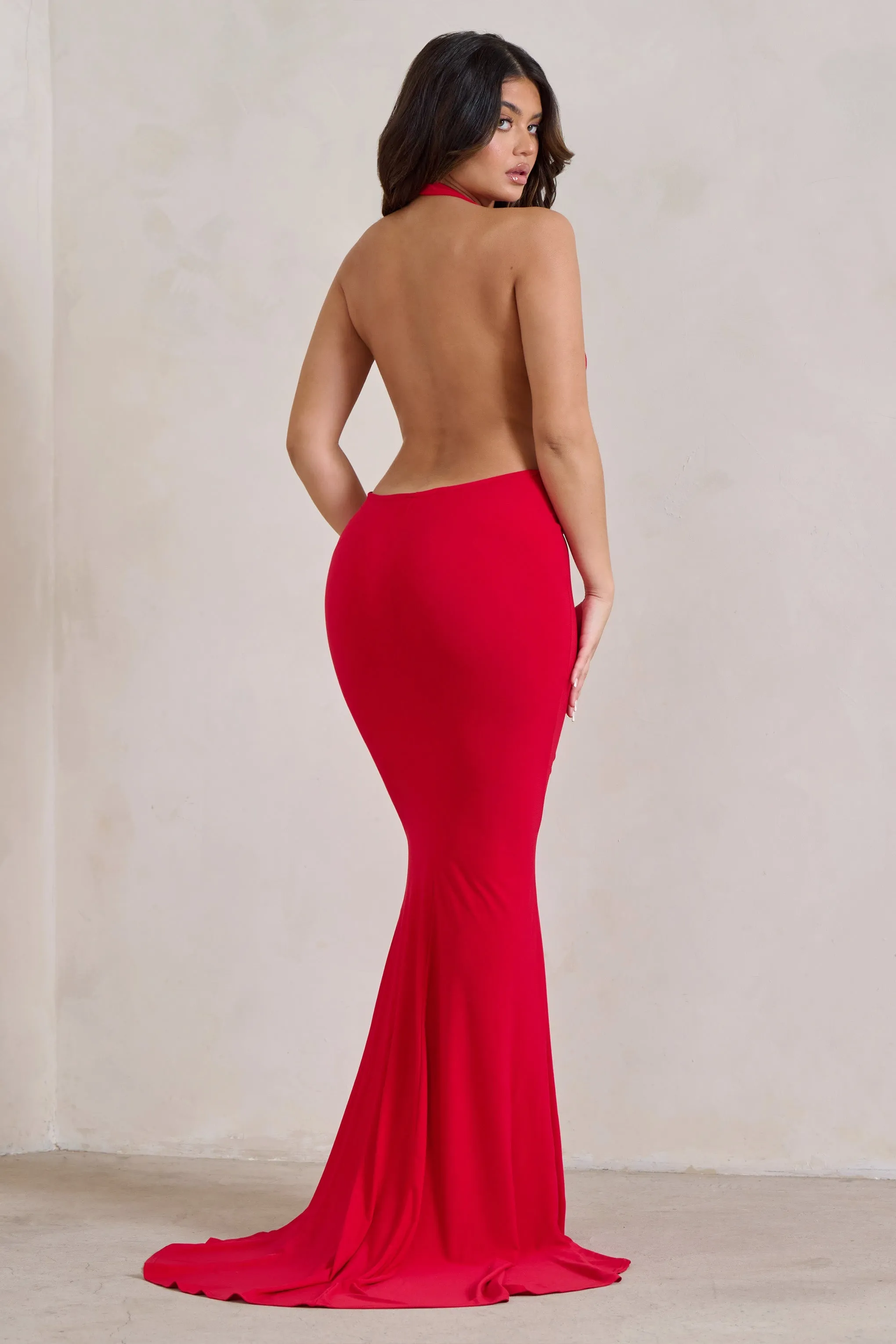 Saffina | Red Cowl Neck Low Back Maxi Dress sold by Club L London product image thumbnail 2