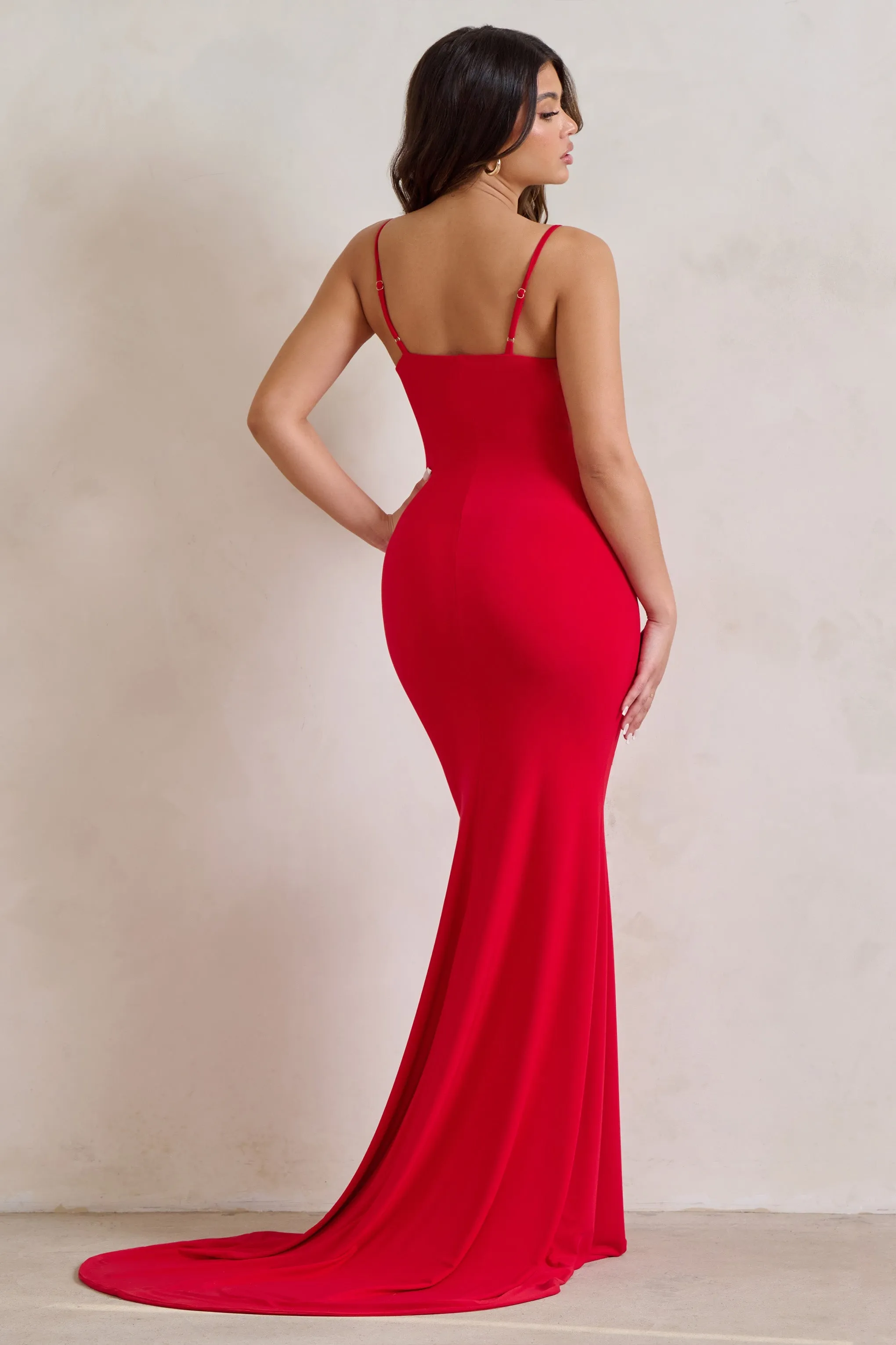 Sammi | Red Cami Plunge Wrap Maxi Dress sold by Club L London product image thumbnail 2