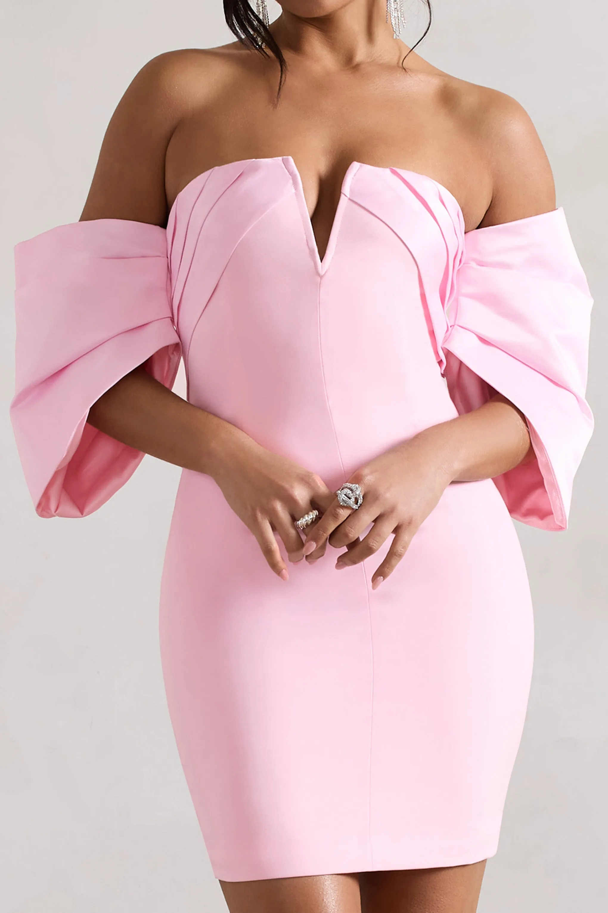 Short & Sweet | Pink Bardot Bodycon Mini Dress sold by Club L London product image thumbnail 4