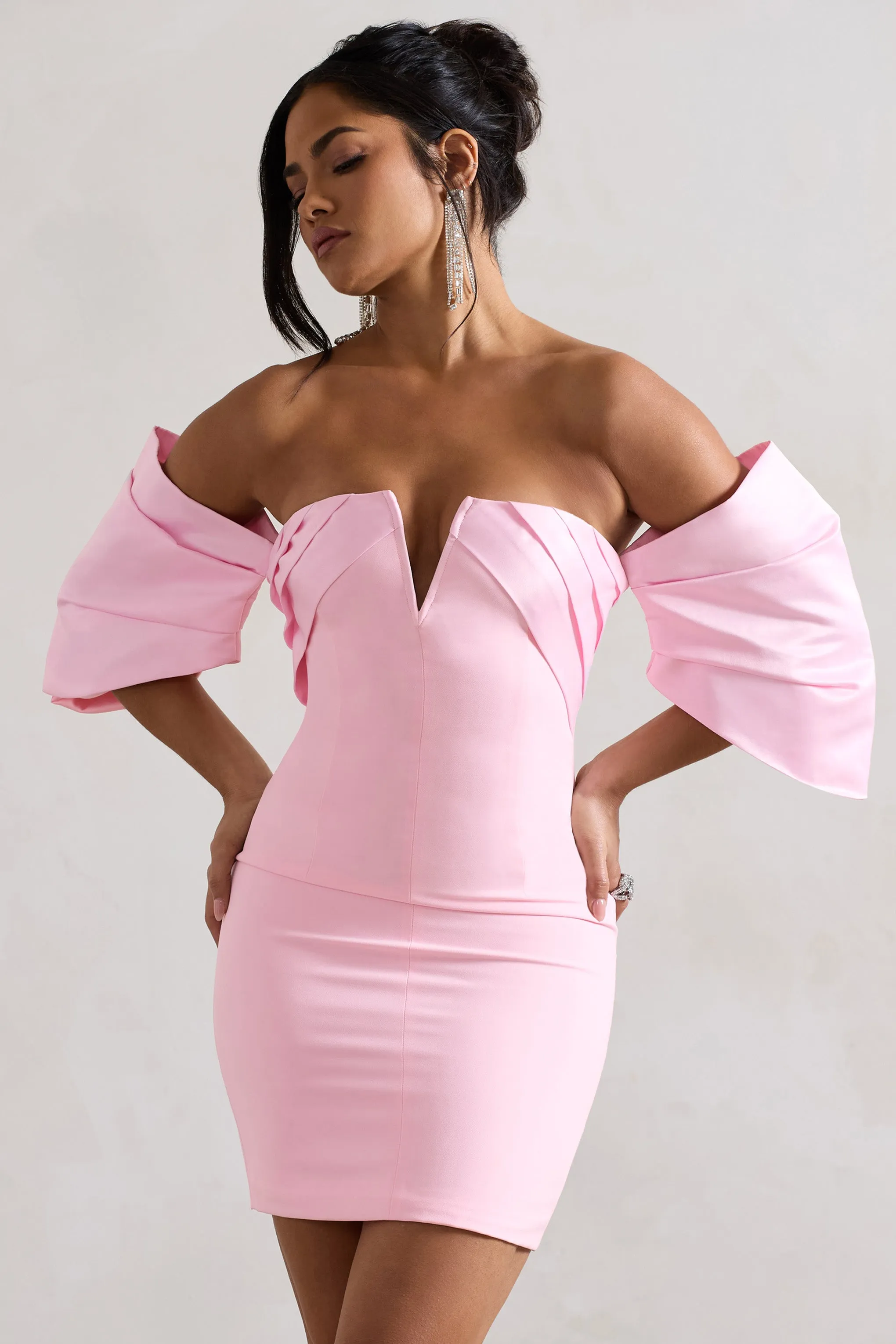 Short & Sweet | Pink Bardot Bodycon Mini Dress sold by Club L London product image thumbnail 3