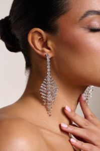 Heather | Silver Diamante Drop Earrings sold by Club L London