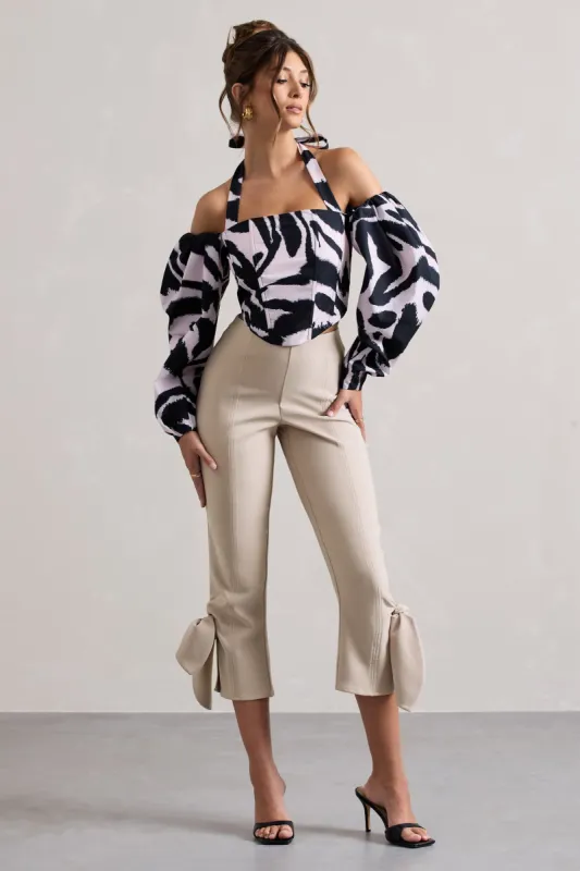 On Stage | Champagne Cropped Capri Pants With Knot Detail sold by Club L London