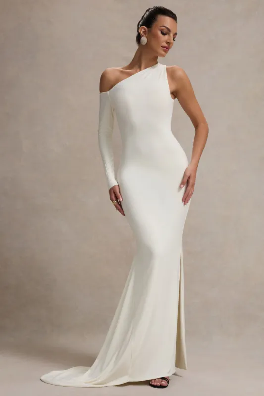 Contradiction | White One-Sleeve Asymmetric Maxi Dress sold by Club L London