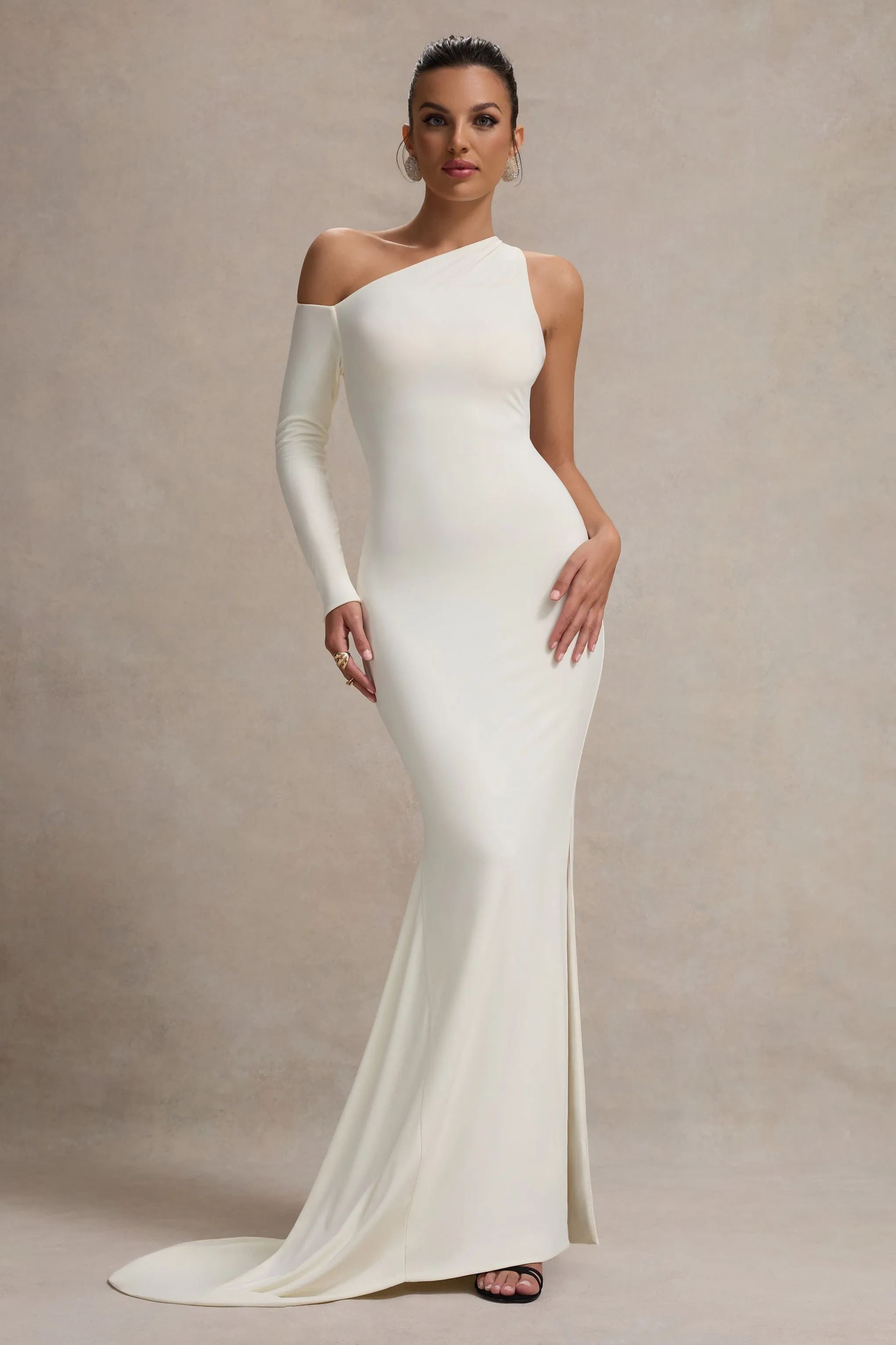 Contradiction | White One-Sleeve Asymmetric Maxi Dress sold by Club L London product image thumbnail 5