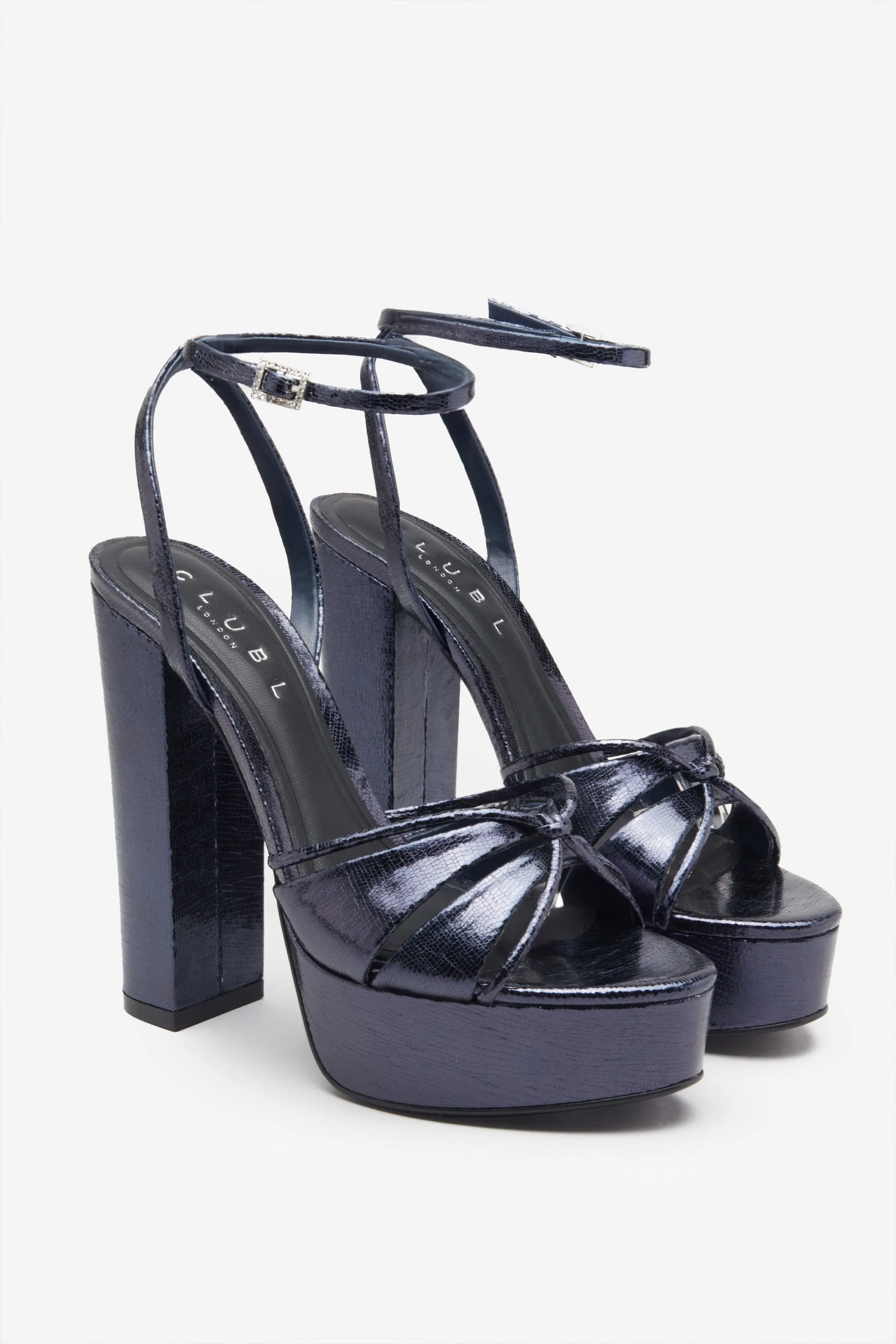 Bold Soul | Navy Strappy Heeled Platform Sandals With Diamante Buckles sold by Club L London product image thumbnail 2