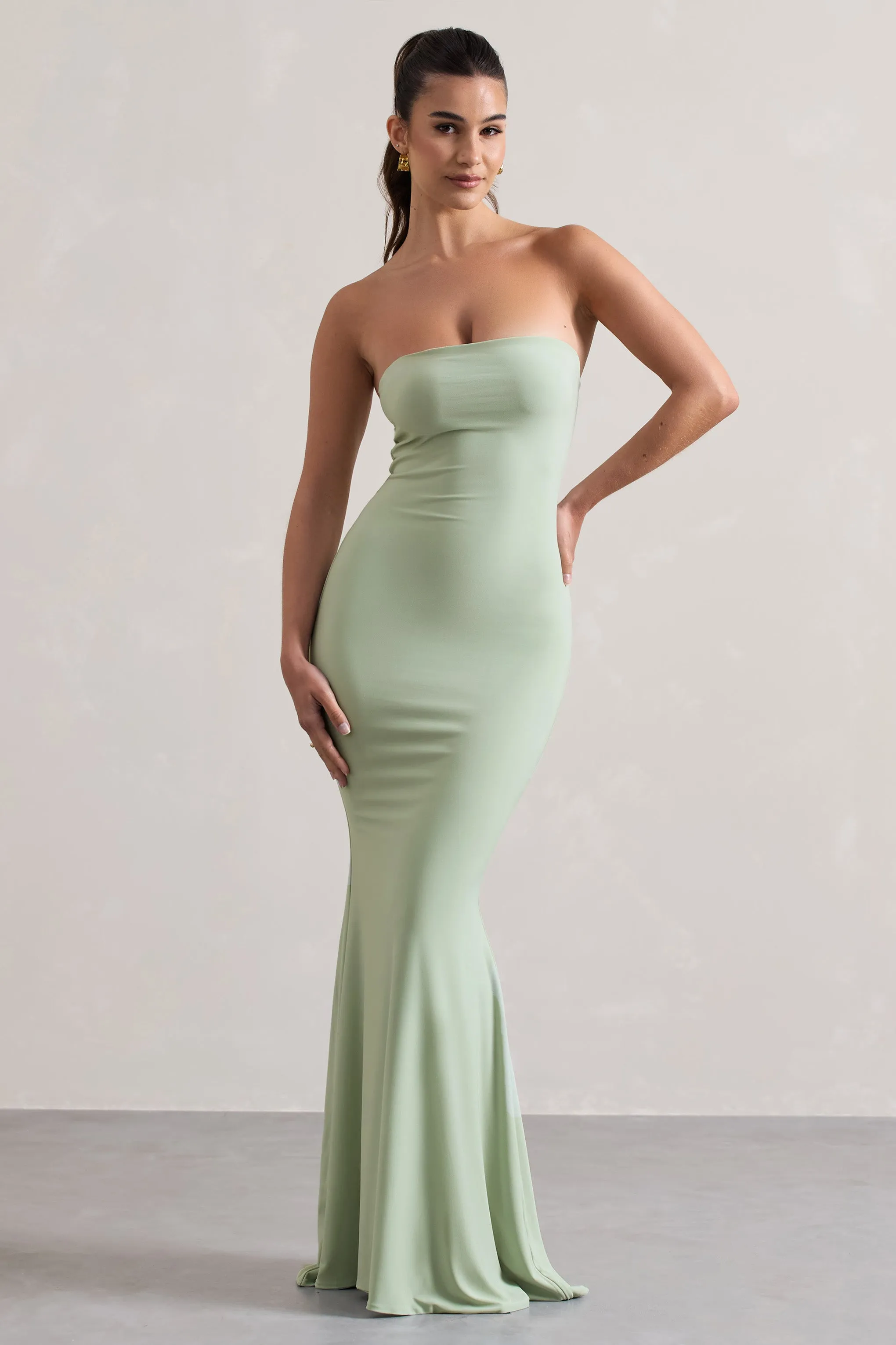 Ceremony | Pale Green Bandeau Maxi Dress sold by Club L London