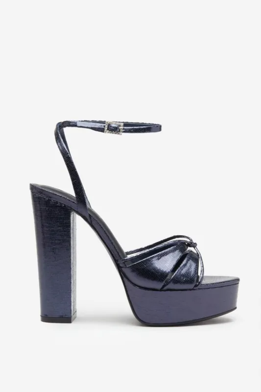 Bold Soul | Navy Strappy Heeled Platform Sandals With Diamante Buckles sold by Club L London