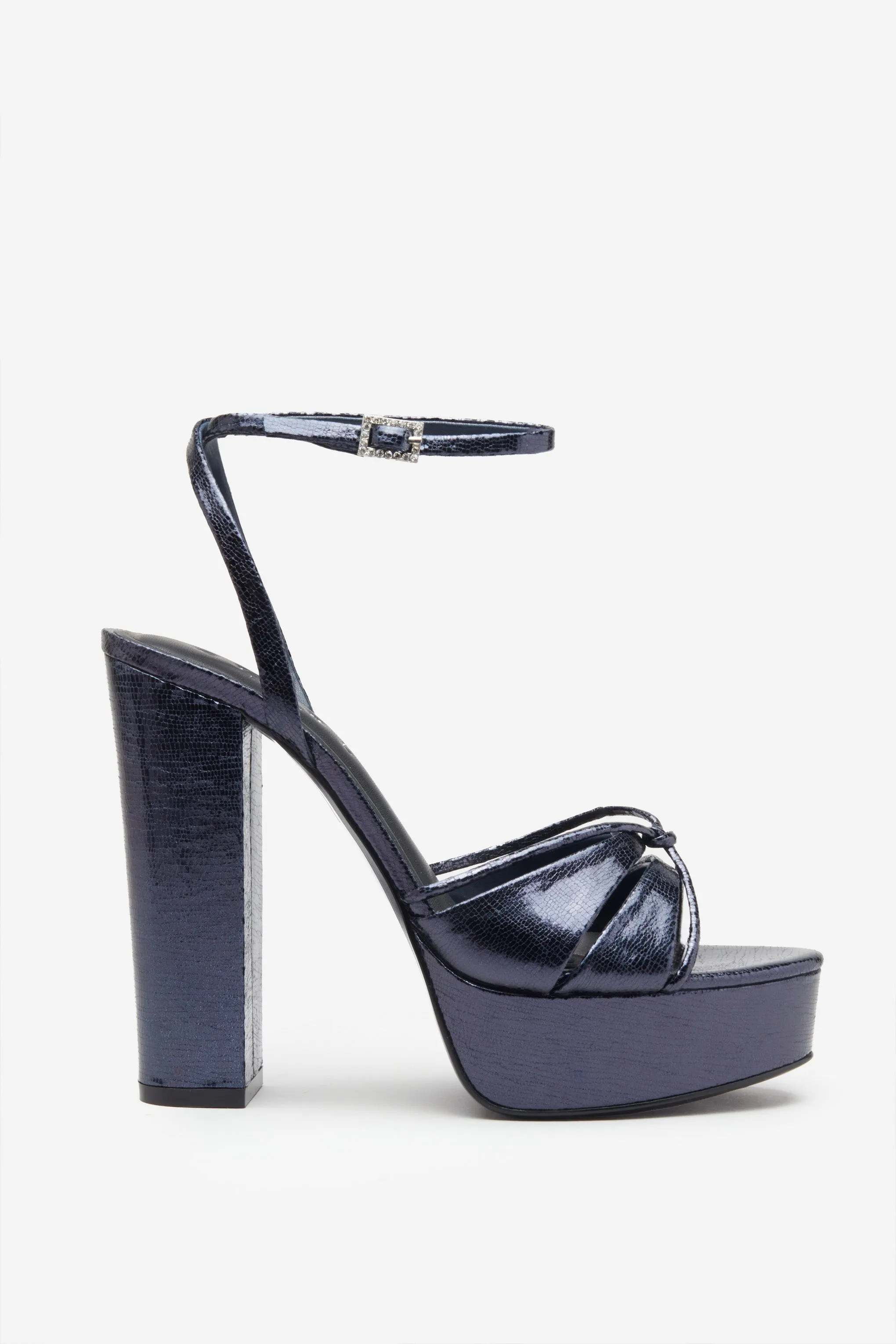 Bold Soul | Navy Strappy Heeled Platform Sandals With Diamante Buckles sold by Club L London