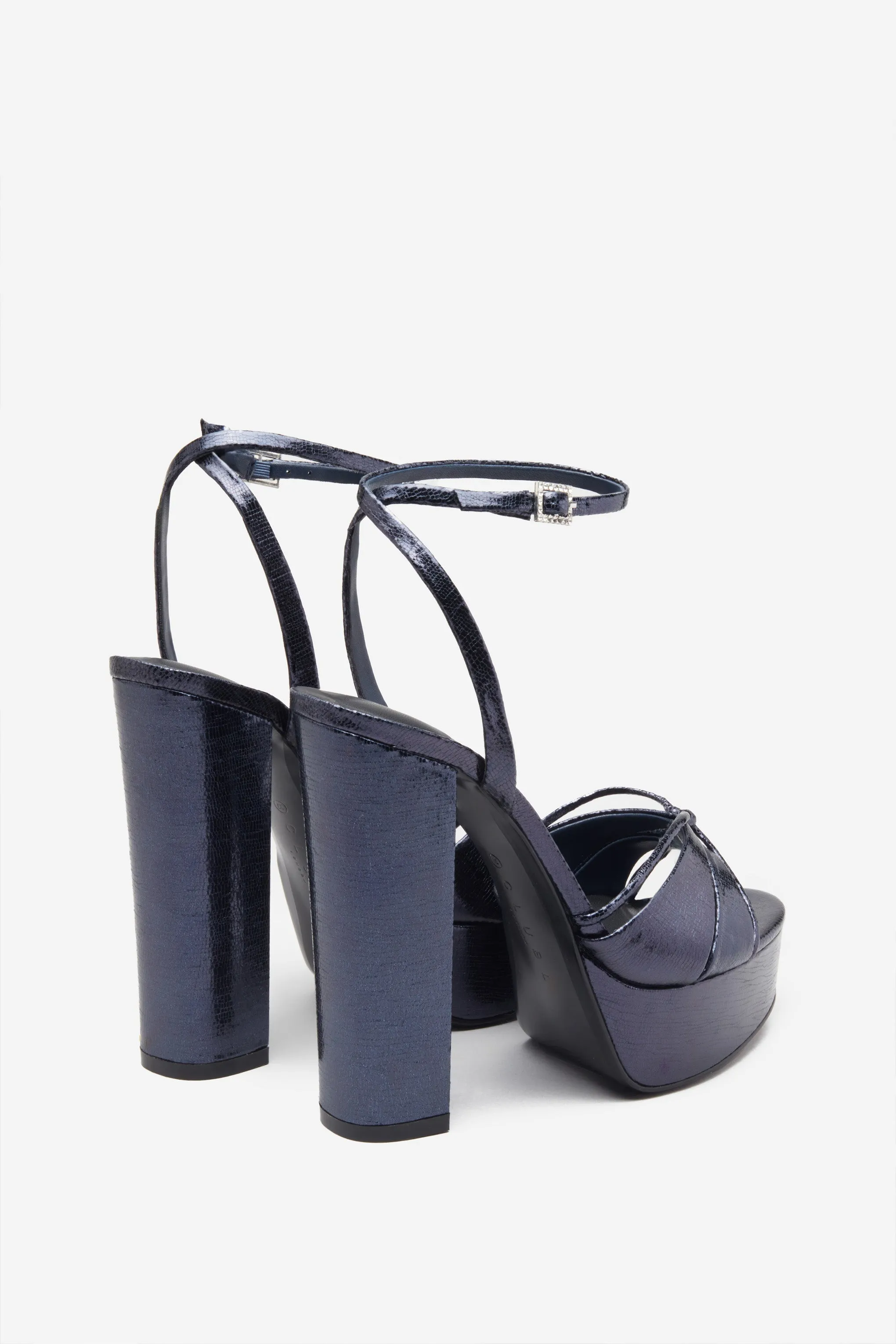 Bold Soul | Navy Strappy Heeled Platform Sandals With Diamante Buckles sold by Club L London product image thumbnail 3
