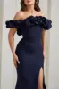 Esmeralda | Navy Structured Statement Bardot Maxi Dress sold by Club L London