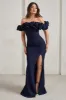 Esmeralda | Navy Structured Statement Bardot Maxi Dress sold by Club L London