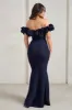 Esmeralda | Navy Structured Statement Bardot Maxi Dress sold by Club L London