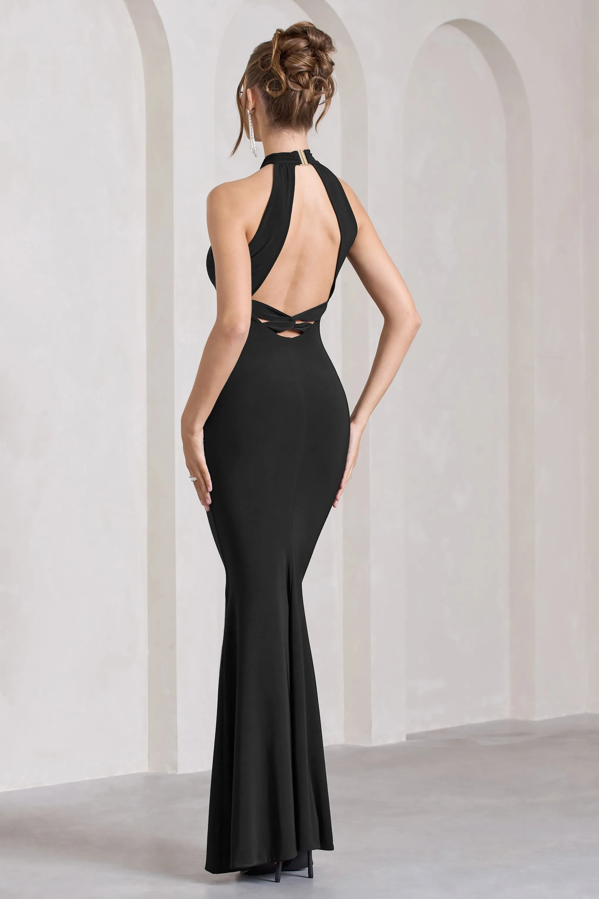 Malika | Black Sleeveless Halter-Neck Maxi Dress sold by Club L London product image thumbnail 2