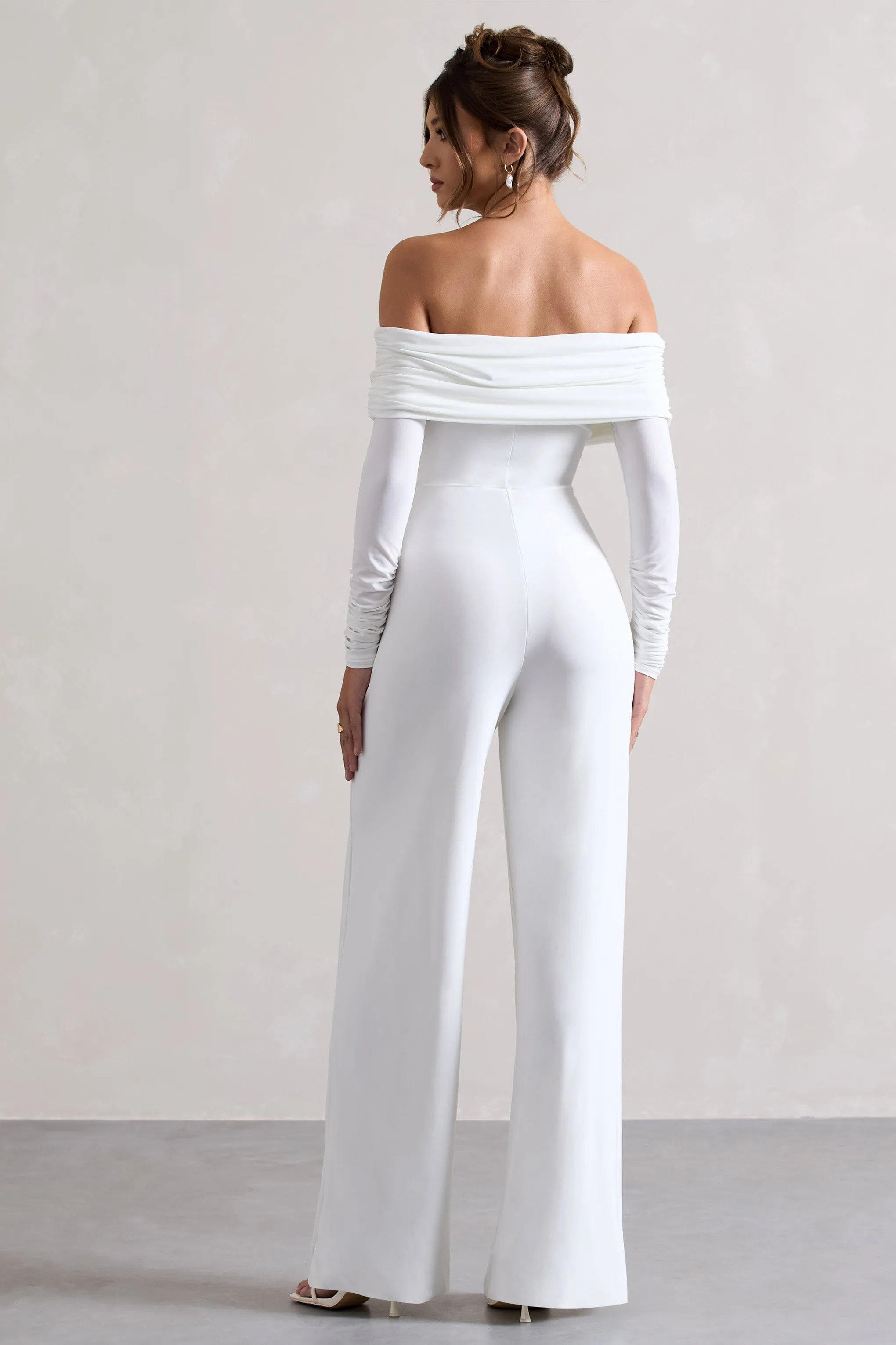 Jules | White Bardot Long-Sleeve Straight-Leg Jumpsuit sold by Club L London product image thumbnail 2