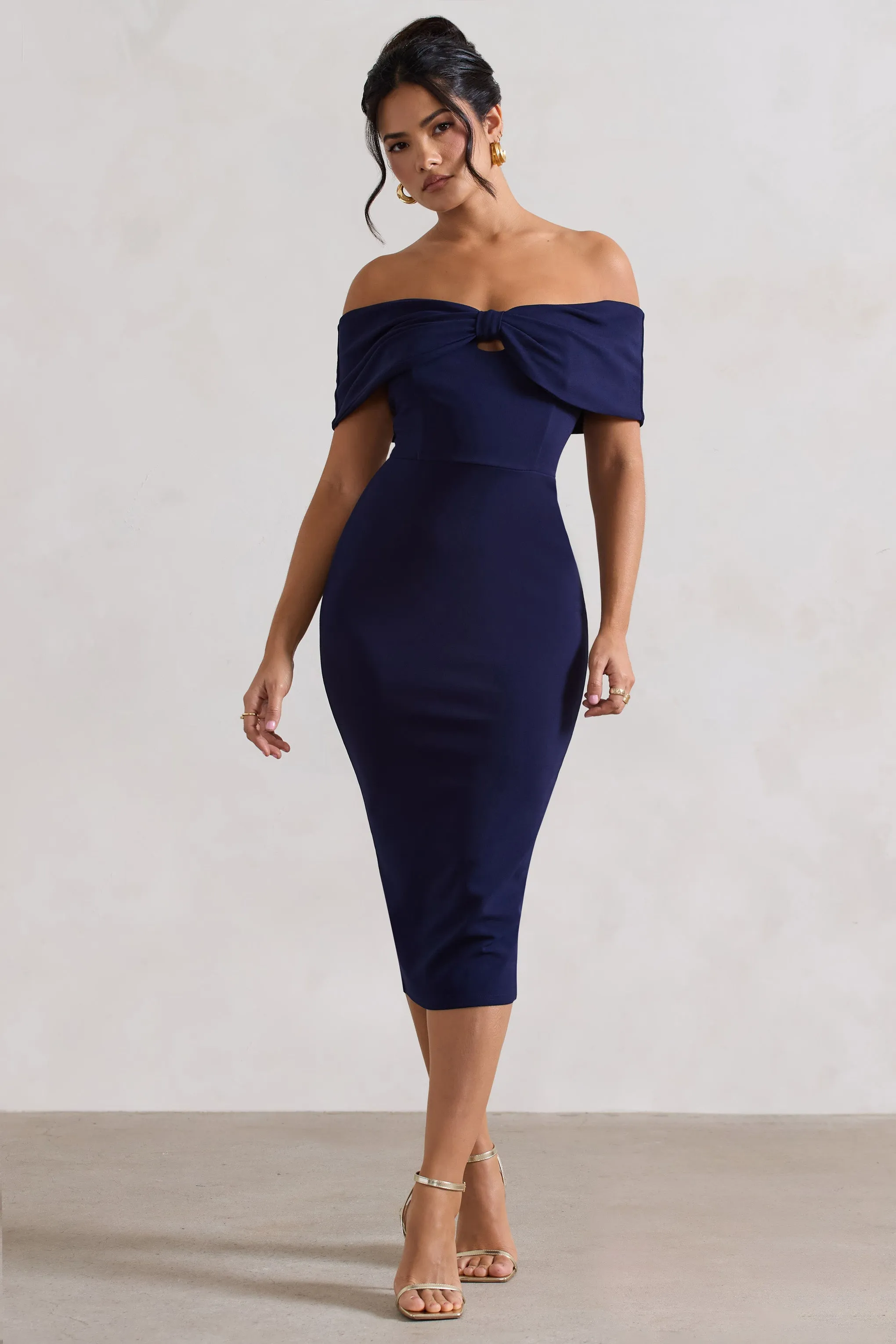 Hope | Navy Bow Bardot Midi Dress sold by Club L London product image thumbnail 4