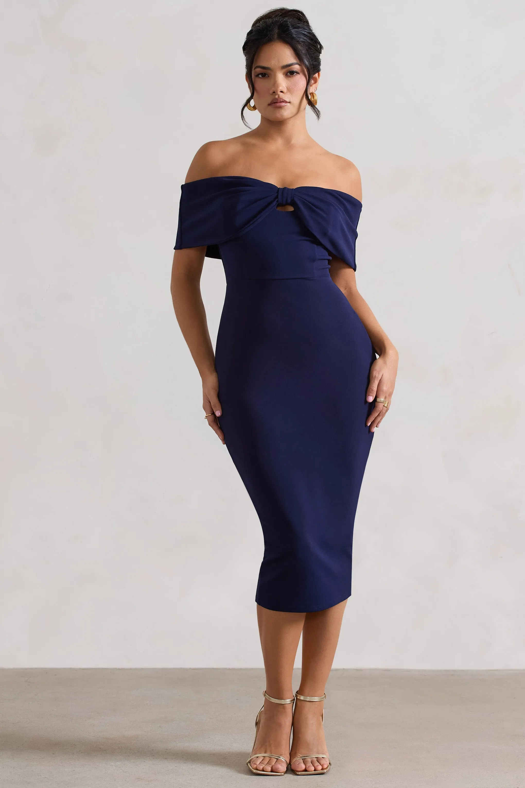 Hope | Navy Bow Bardot Midi Dress sold by Club L London product image thumbnail 5