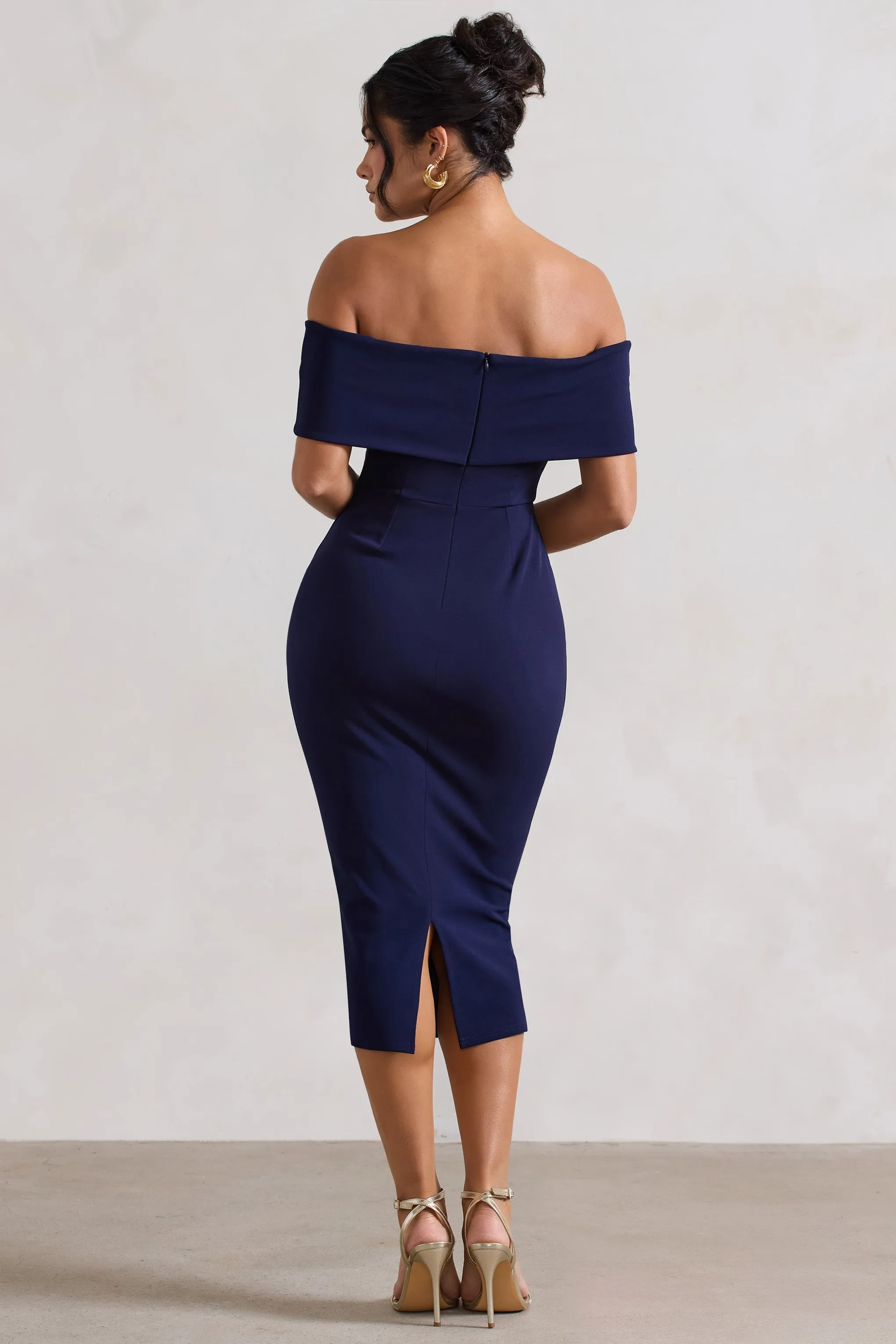 Hope | Navy Bow Bardot Midi Dress sold by Club L London product image thumbnail 2