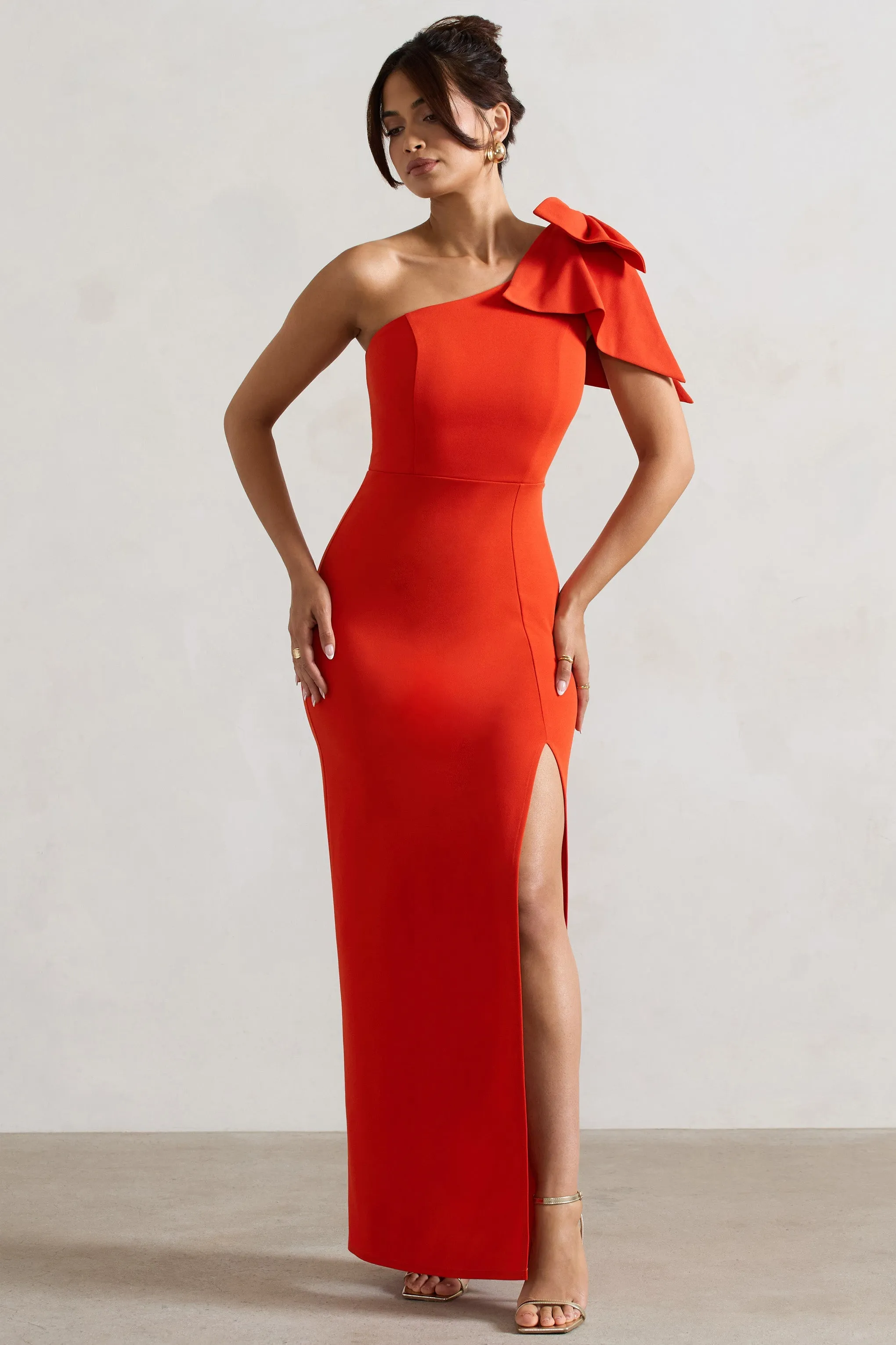 Elowen | Orange Asymmetric Maxi Dress With Bow sold by Club L London product image thumbnail 4