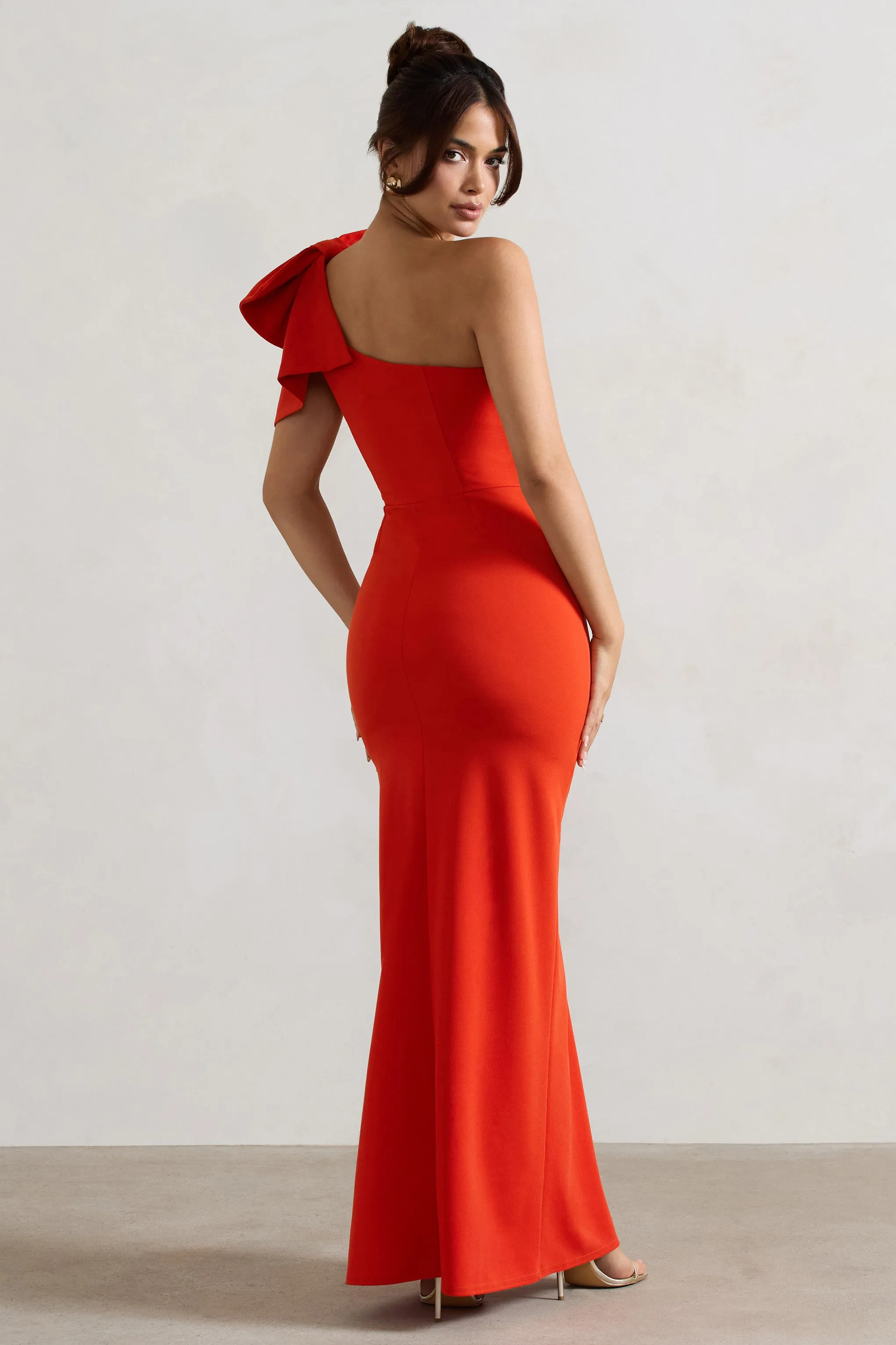 Elowen | Orange Asymmetric Maxi Dress With Bow sold by Club L London product image thumbnail 2
