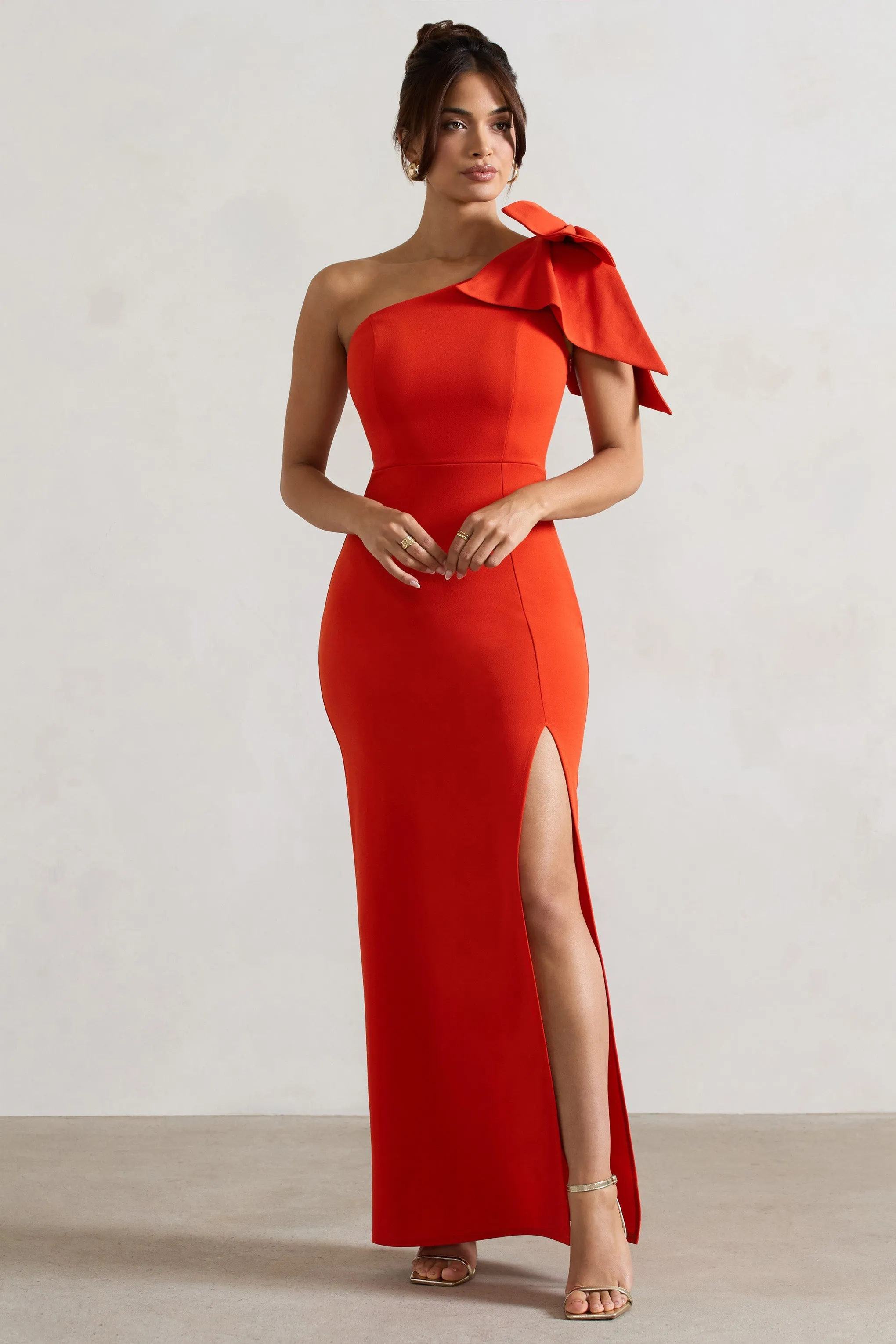 Elowen | Orange Asymmetric Maxi Dress With Bow sold by Club L London product image thumbnail 5