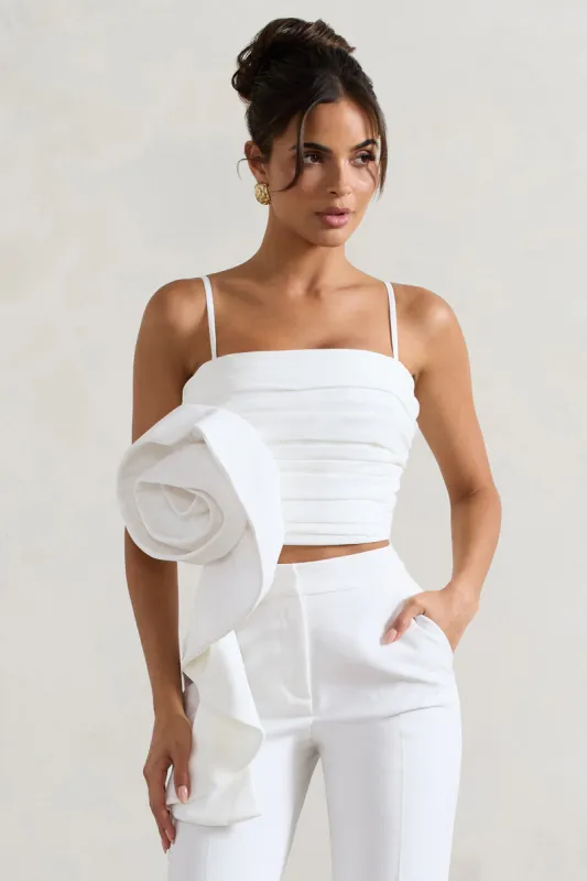 Whirlwind | White Strappy Top With Oversized Ruffle Detail sold by Club L London
