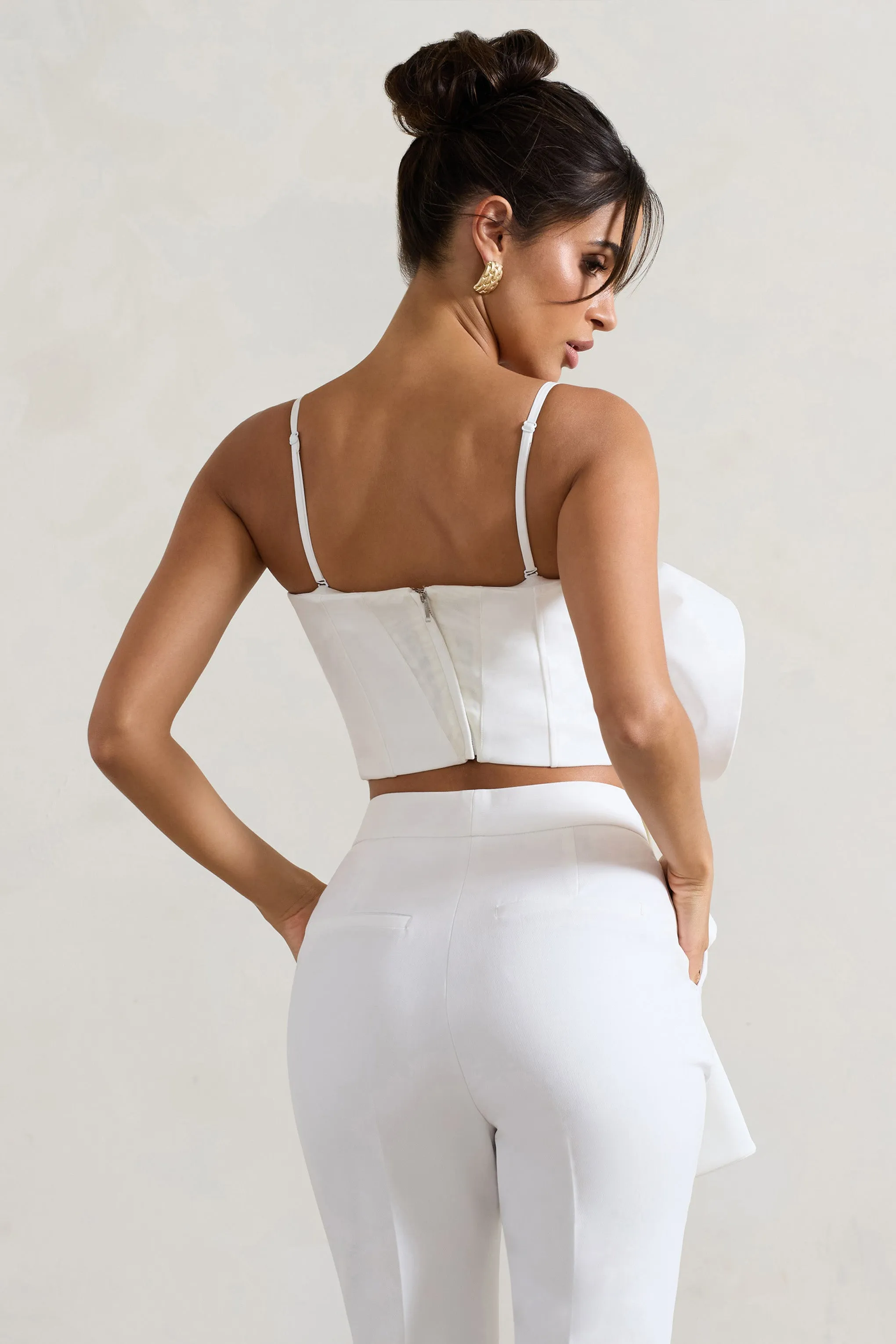 Whirlwind | White Strappy Top With Oversized Ruffle Detail sold by Club L London product image thumbnail 2