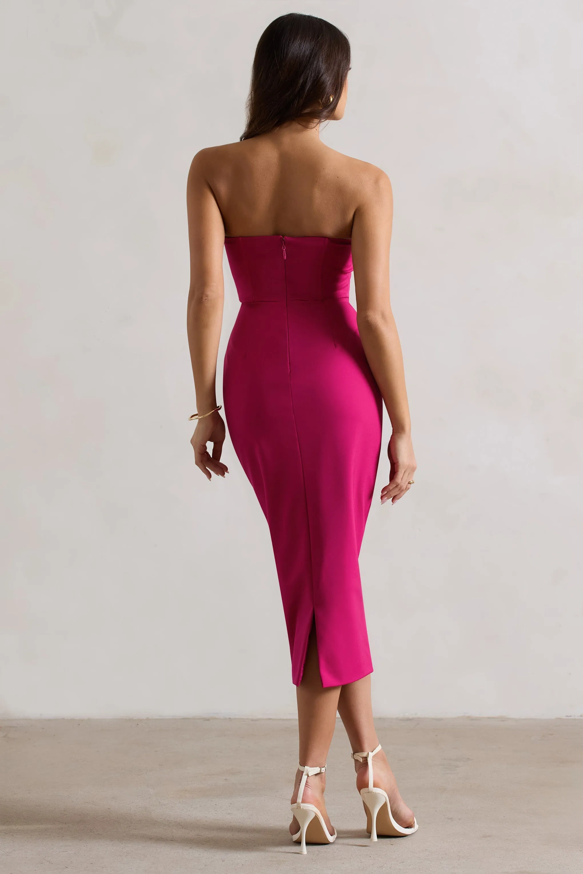 Nina | Dark Pink Structured Strapless Corset Midi Dress sold by Club L London product image thumbnail 2