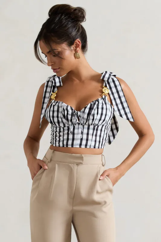 Maud | Black & White Gingham Crop Top With Tie Straps sold by Club L London