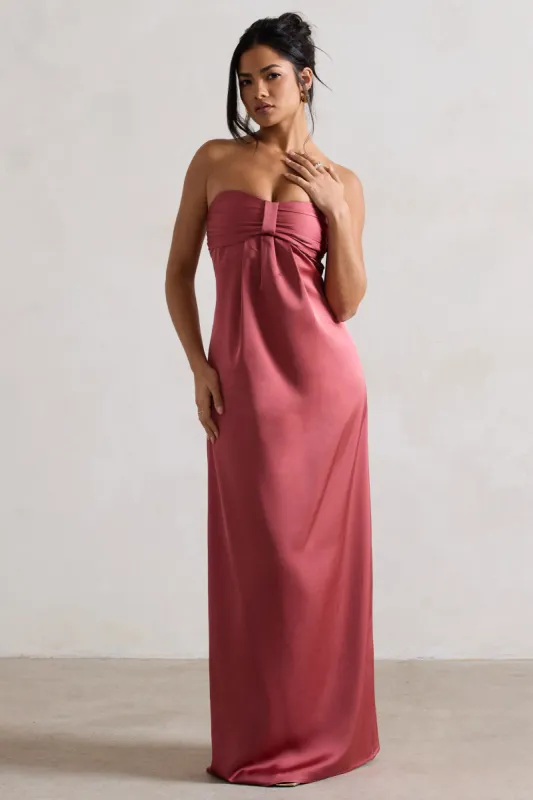 April | Rose Pink Satin Sweetheart Maxi Dress sold by Club L London