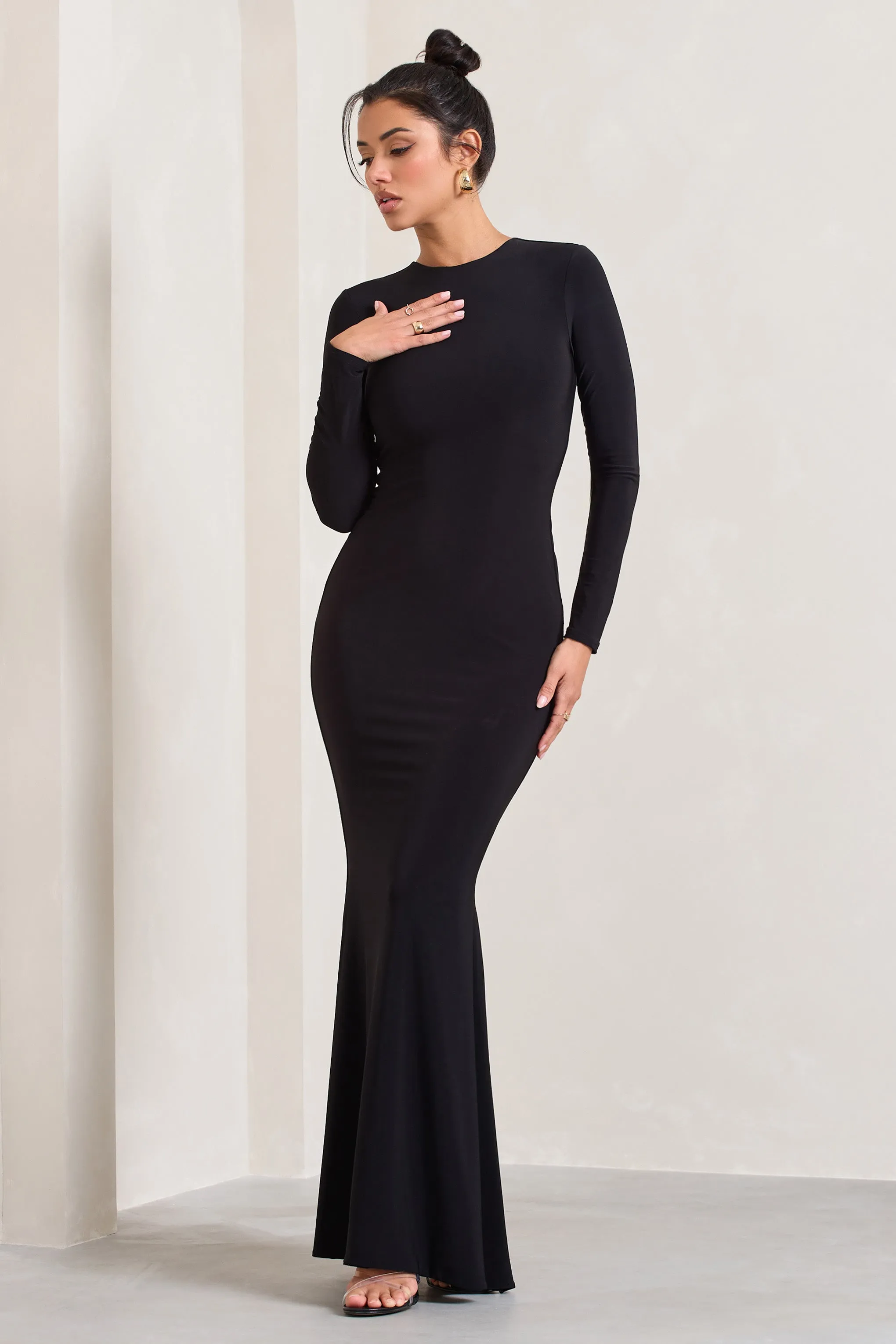 Donna | Black Long-Sleeved Open-Back Maxi Dress sold by Club L London product image thumbnail 5