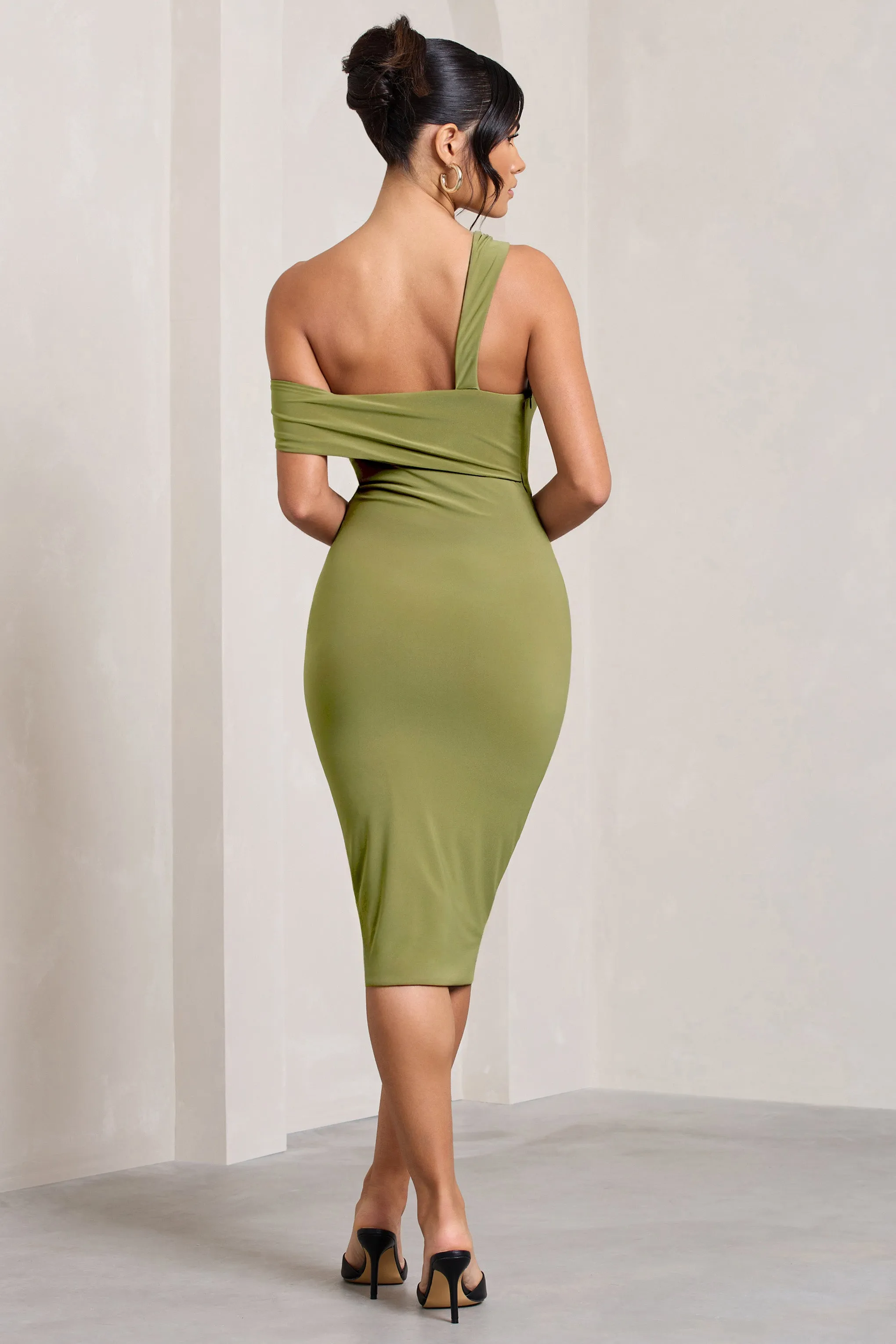 Ella | Olive Asymmetric Neck Cut Out Midi Dress sold by Club L London product image thumbnail 2