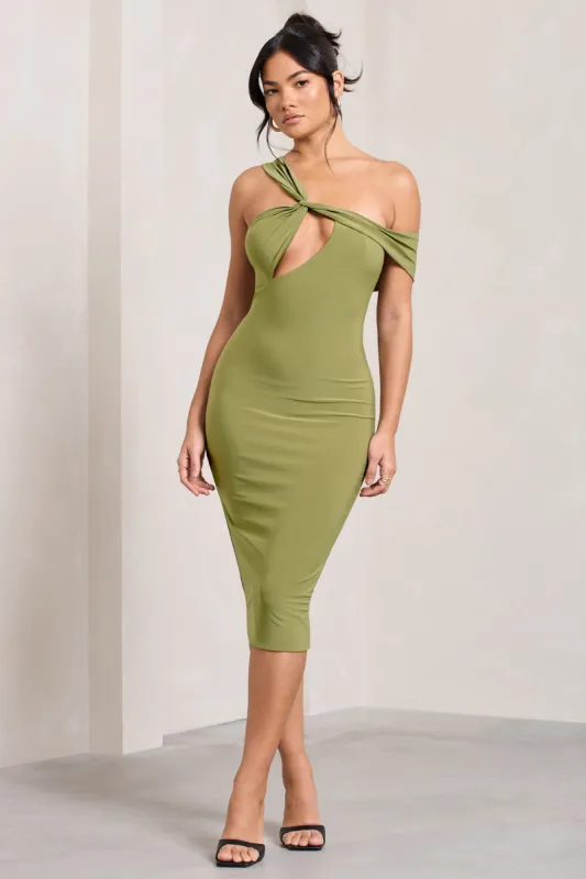 Ella | Olive Asymmetric Neck Cut Out Midi Dress sold by Club L London