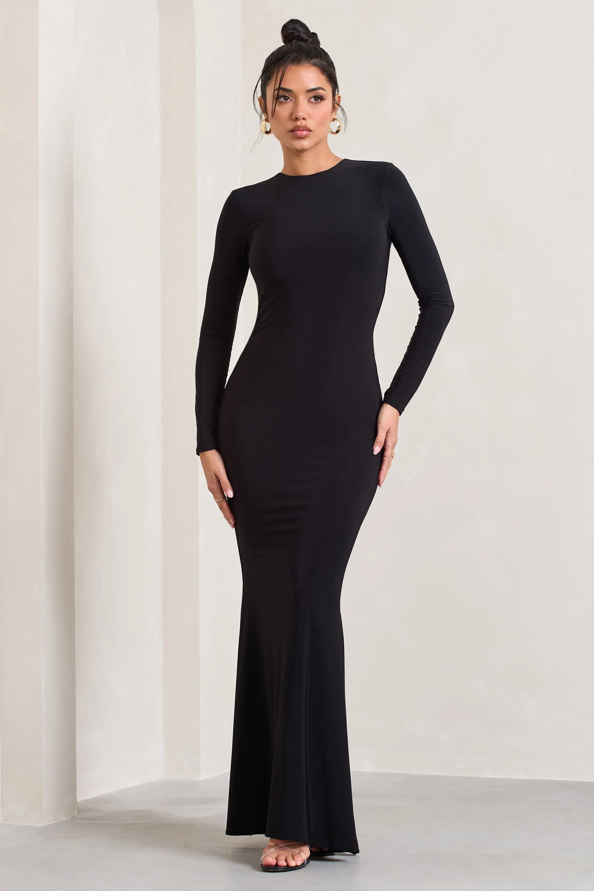 Donna | Black Long-Sleeved Open-Back Maxi Dress sold by Club L London product image thumbnail 4