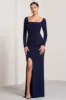 My Pleasure | Navy Square Neck Ruched Maxi Dress sold by Club L London