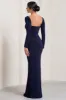 My Pleasure | Navy Square Neck Ruched Maxi Dress sold by Club L London